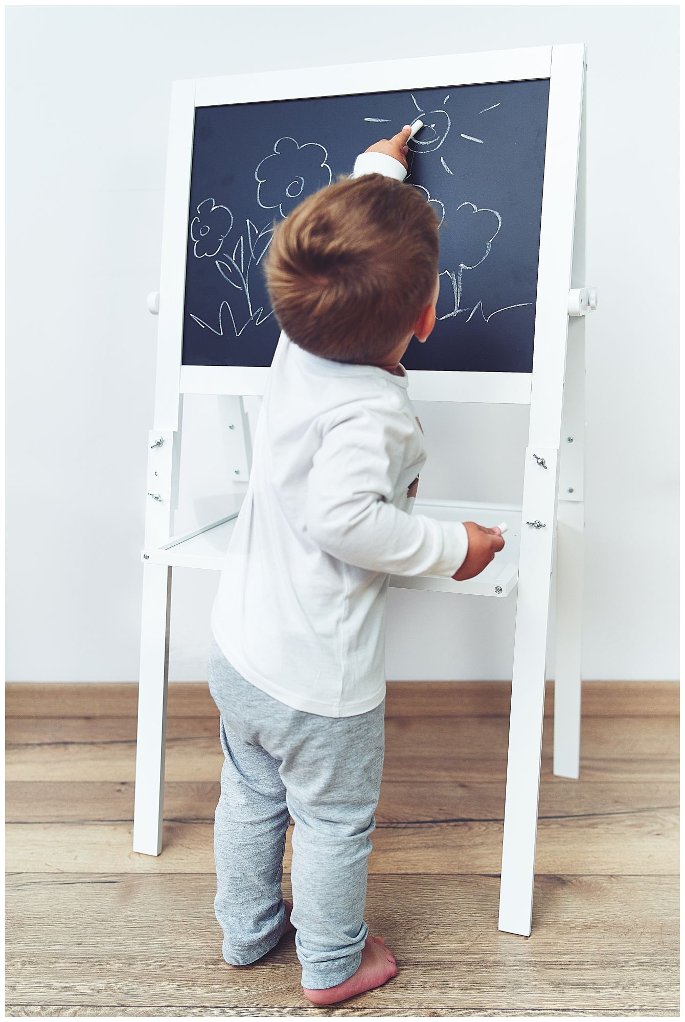 Vzdelávacia obojstranná tabuľa: magnetická a kriedová - suché utieranie, drevená, pre deti, skladacia