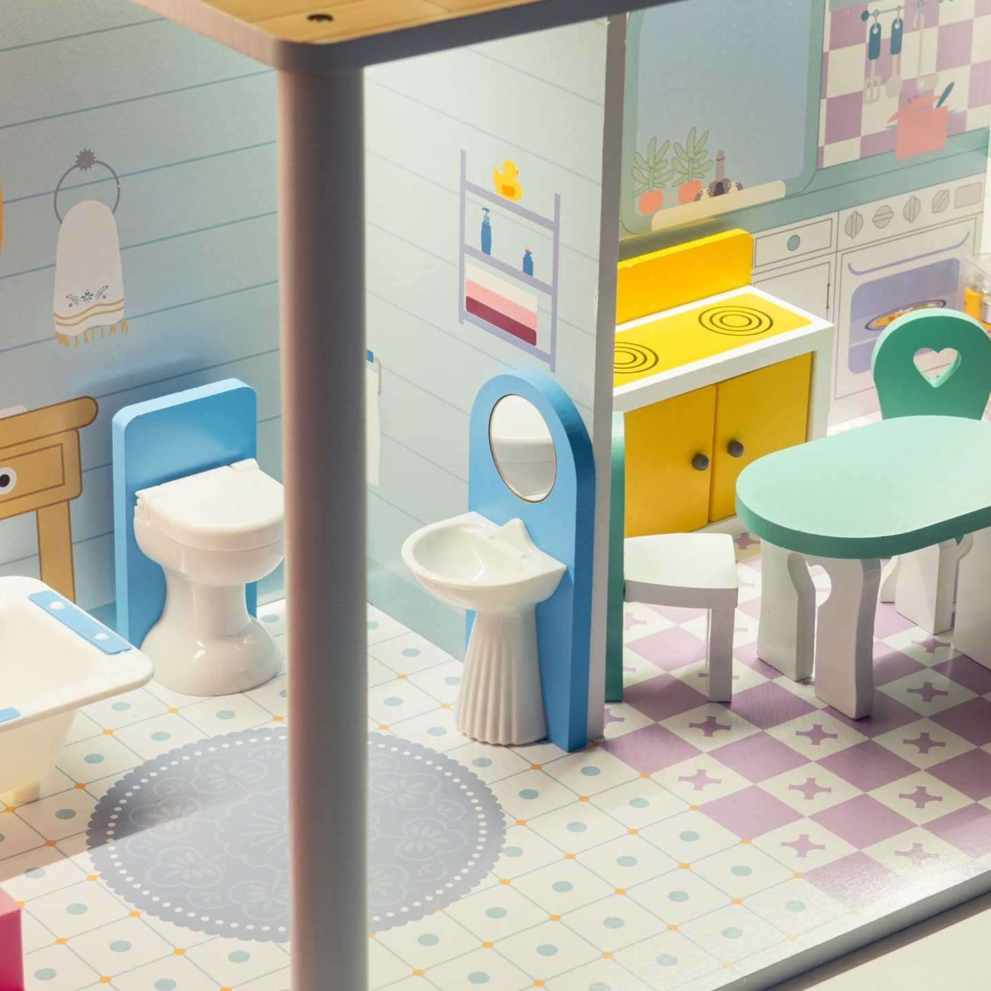 XXL Najväčší drevený domček pre bábiky - 123 cm - LED osvetlenie - terasa, doplnky, záhrada