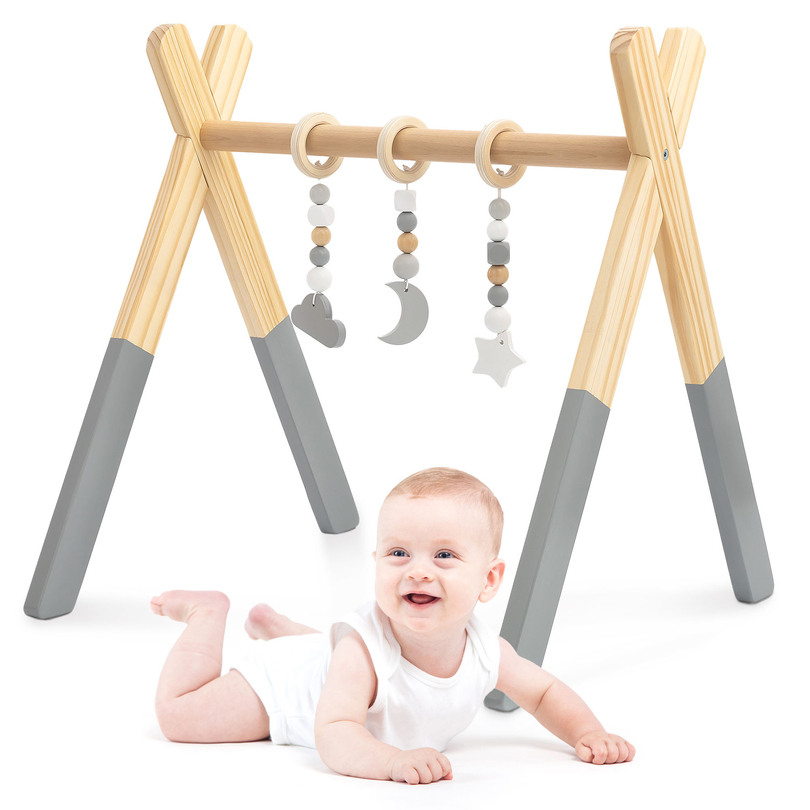 Drevený vzdelávací stojan Baby Gym - farba sivá