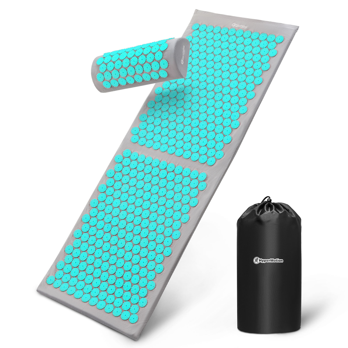 Veľká akupresúrna podložka s vankúšom a poťahom - 130 cm HyperMotion sivo-mätová