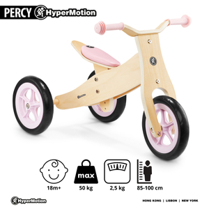 Drevená trojkolka a balančný bicykel 2v1 - HyperMotion PERCY - ružová