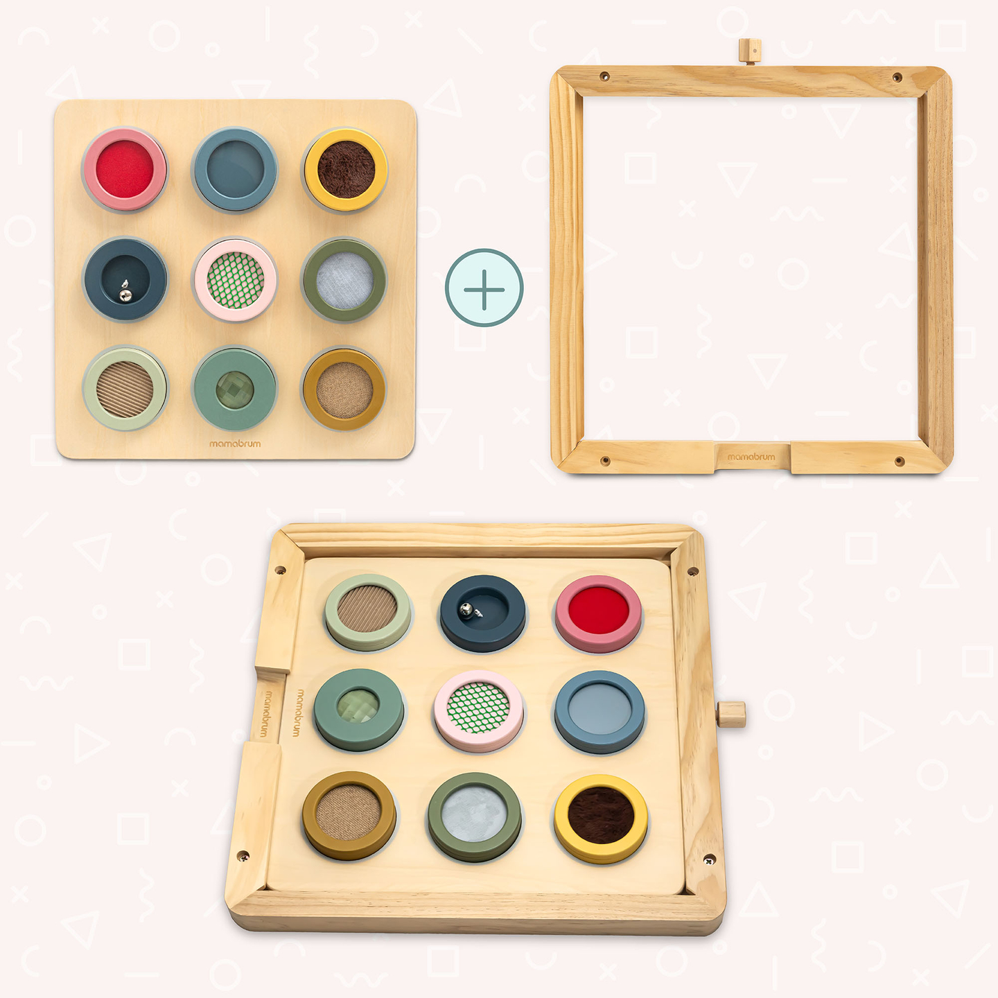 Drevená senzorická tabuľa Montessori – 9 textúr na objavenie a rozvoj hmatu
