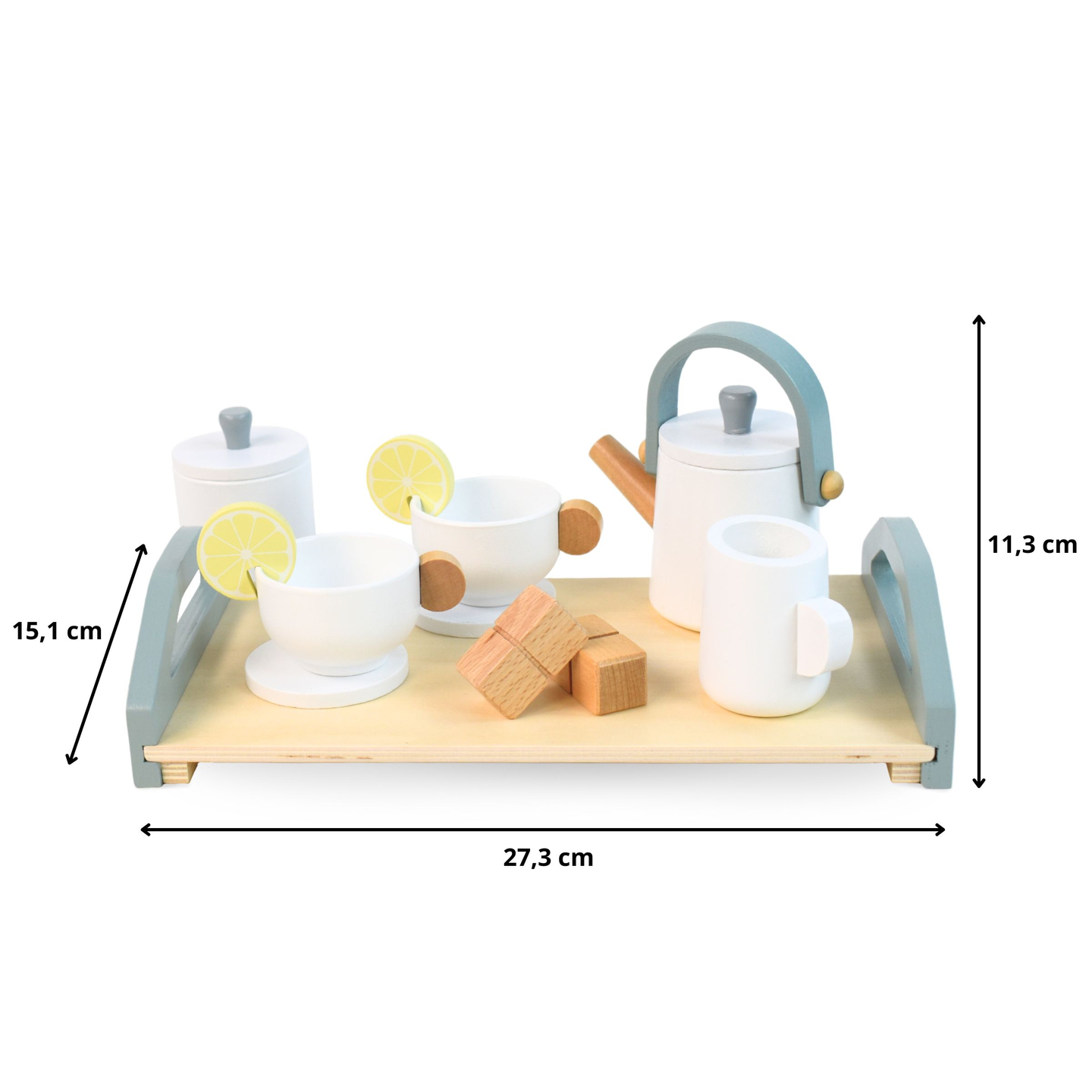 Veľká drevená čajová súprava s podnosom - 17 položiek