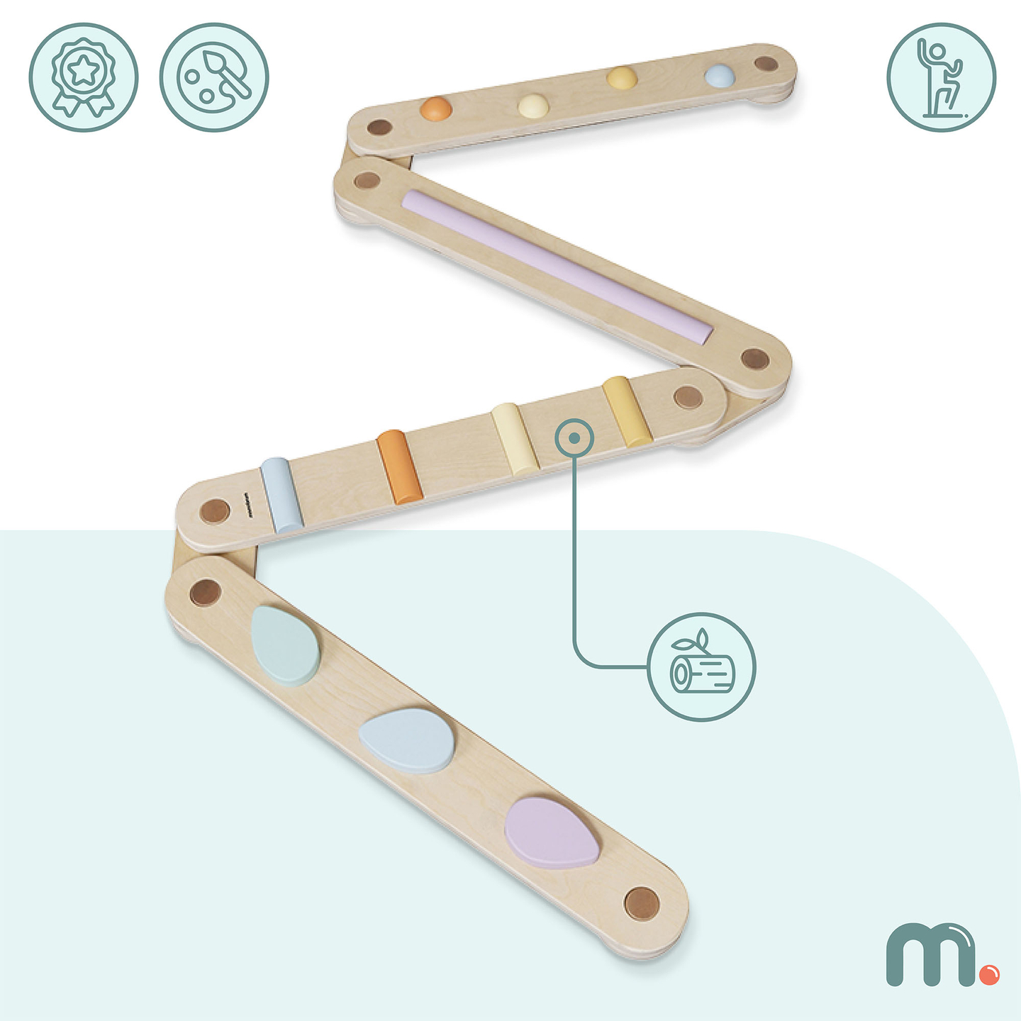 Veľký drevený senzorický chodník - balančná dráha - 9 prvkov