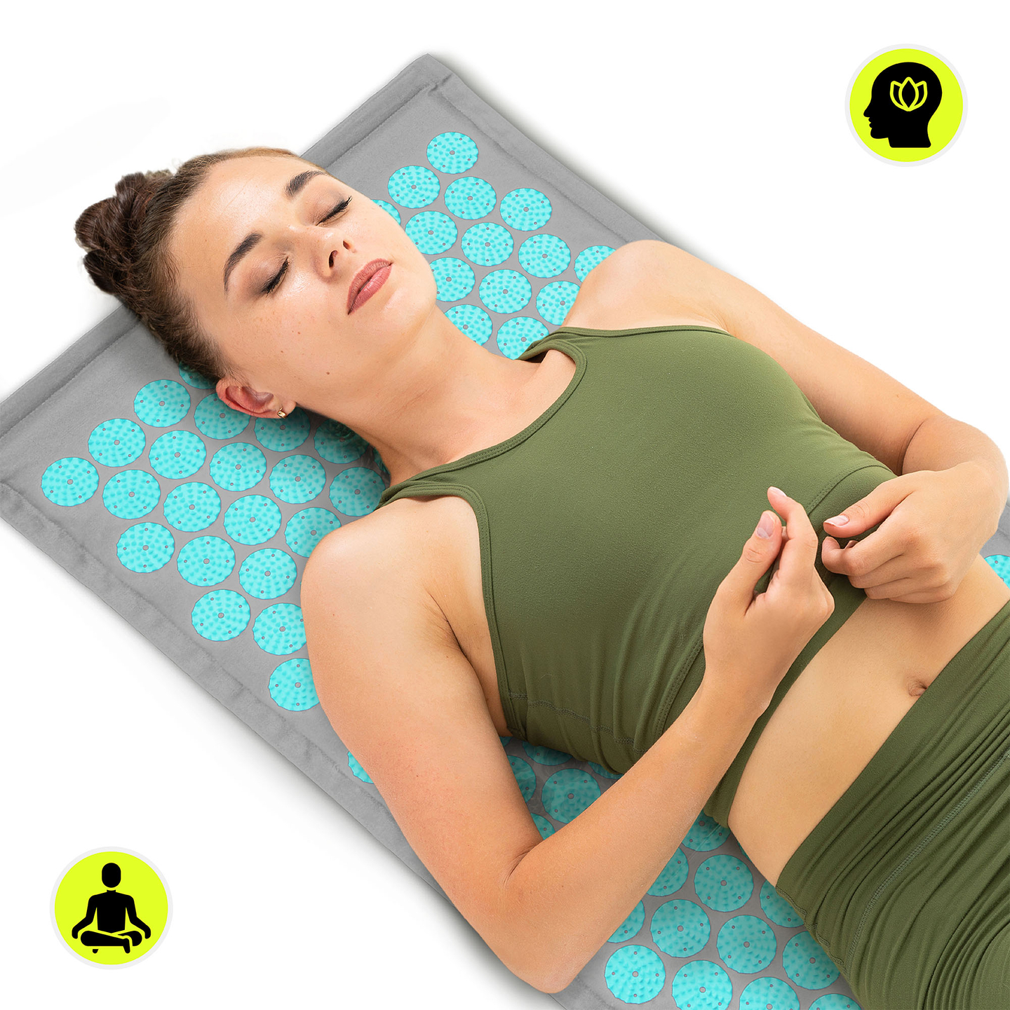EKO ľanová akupresúrna podložka s kokosovým vláknom a pohánkovým vankúšom – 68 cm HyperMotion sivo-mätová
