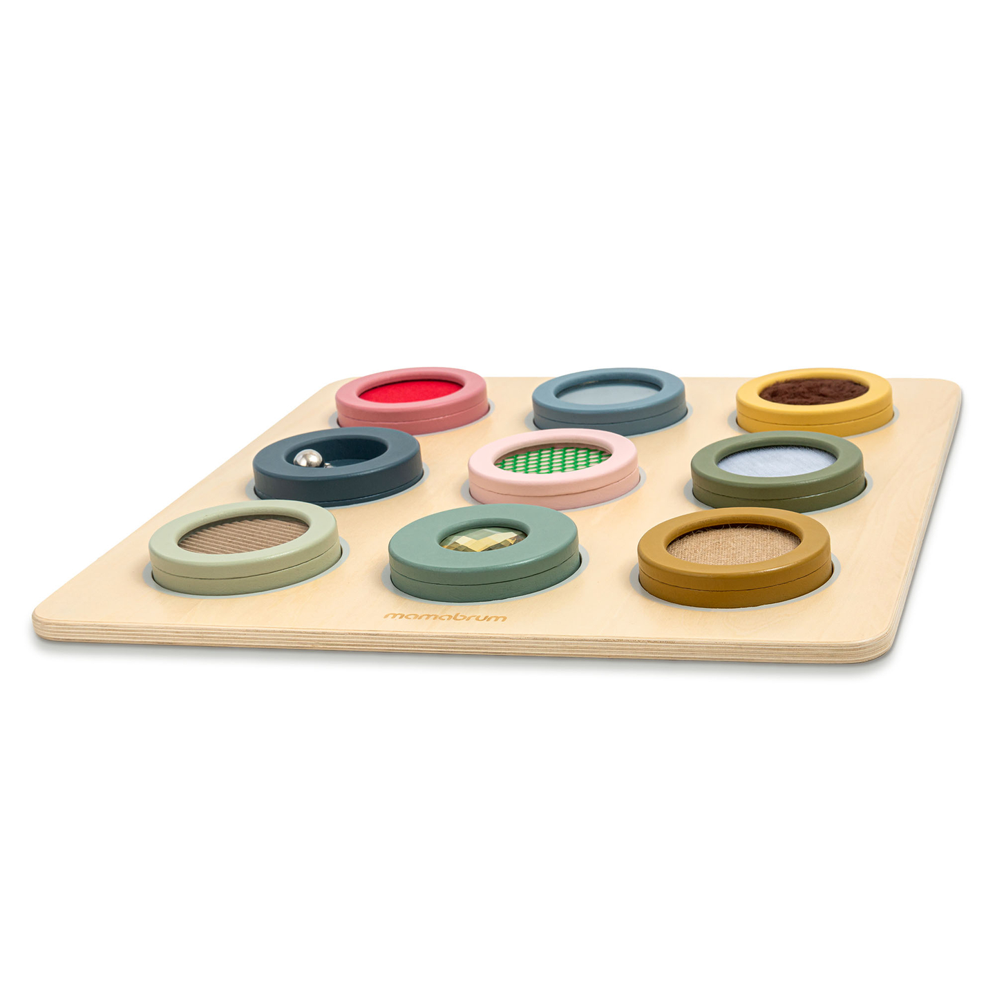 Drevená senzorická tabuľa Montessori – 9 textúr na objavenie a rozvoj hmatu