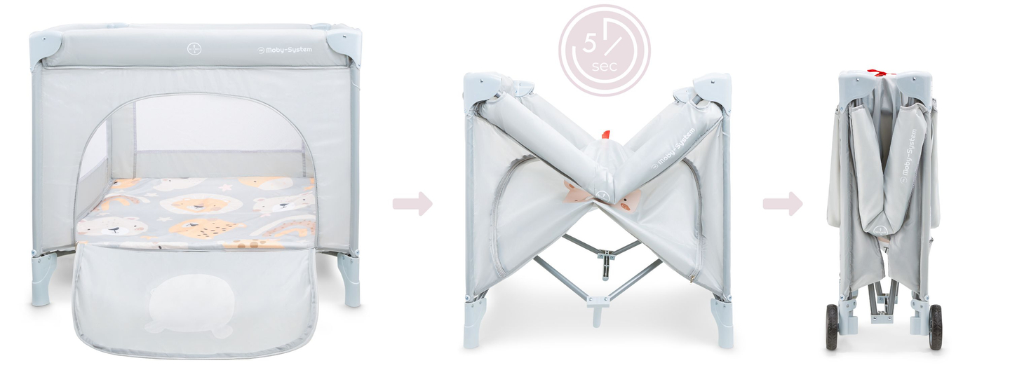 Skladacia ohrádka, detská cestovná postieľka s matracom a taškou na prenášanie - Medvedík