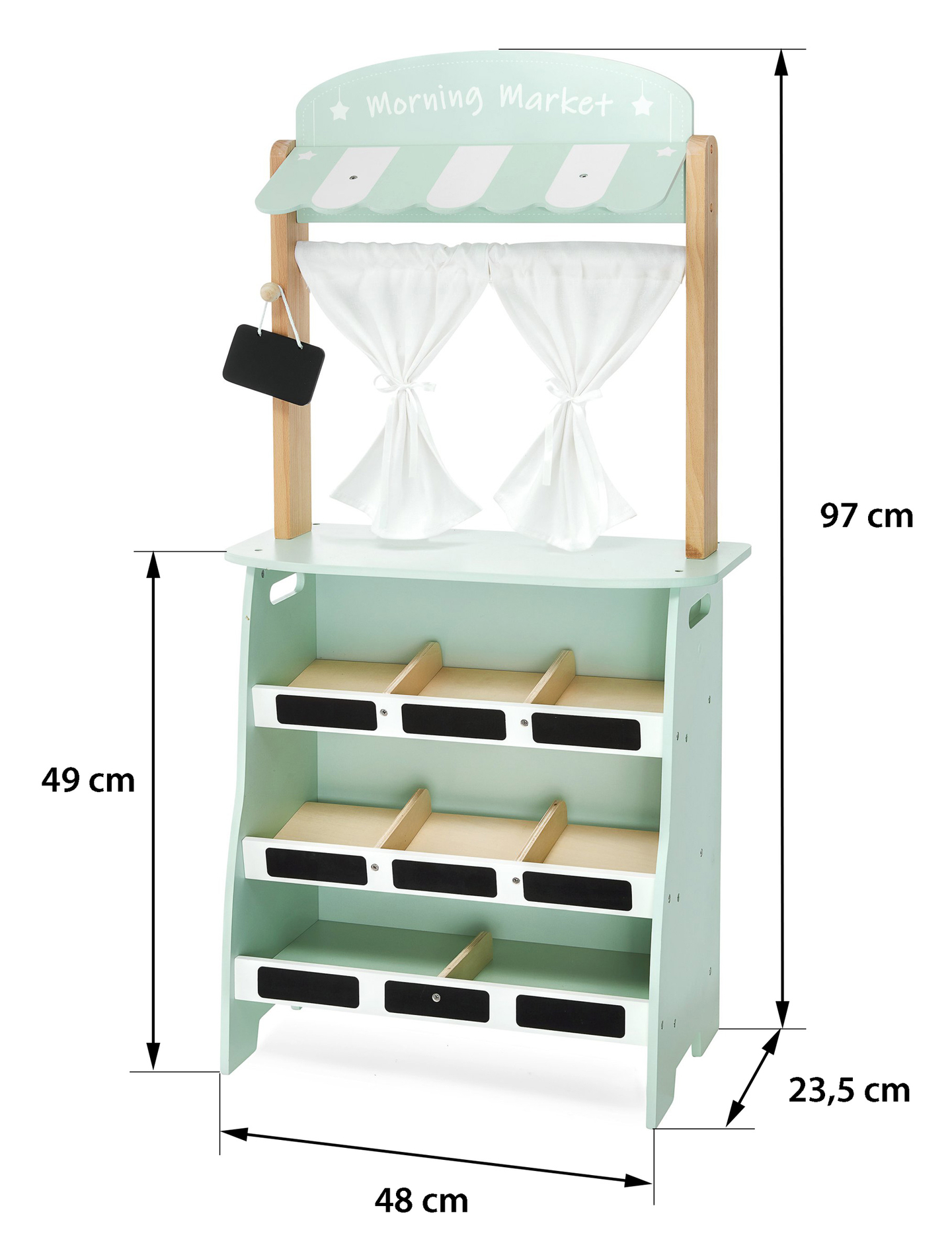 Veľký drevený obchod - stánok a divadlo 2 v 1 s váhou, platobným terminálom, ovocím a zeleninou