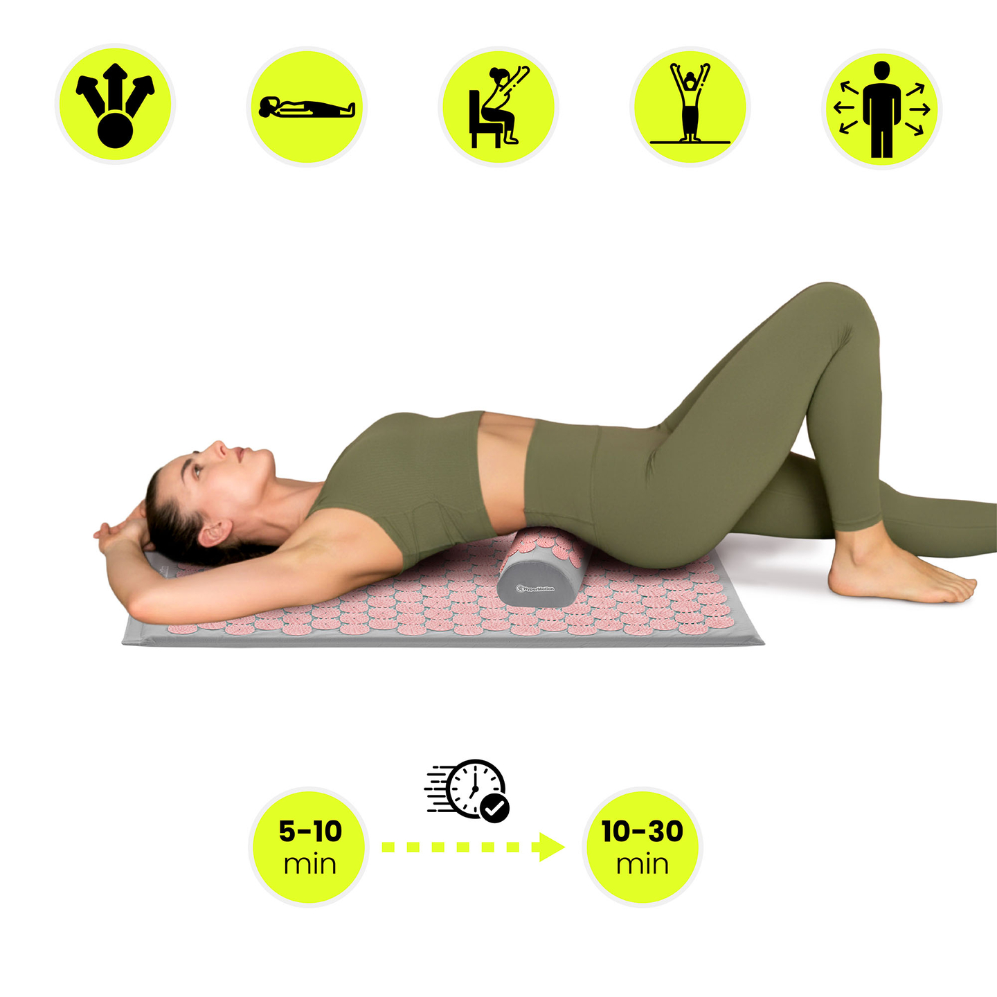 Akupresúrna podložka s vankúšom a poťahom - 72 cm HyperMotion sivá a ružová