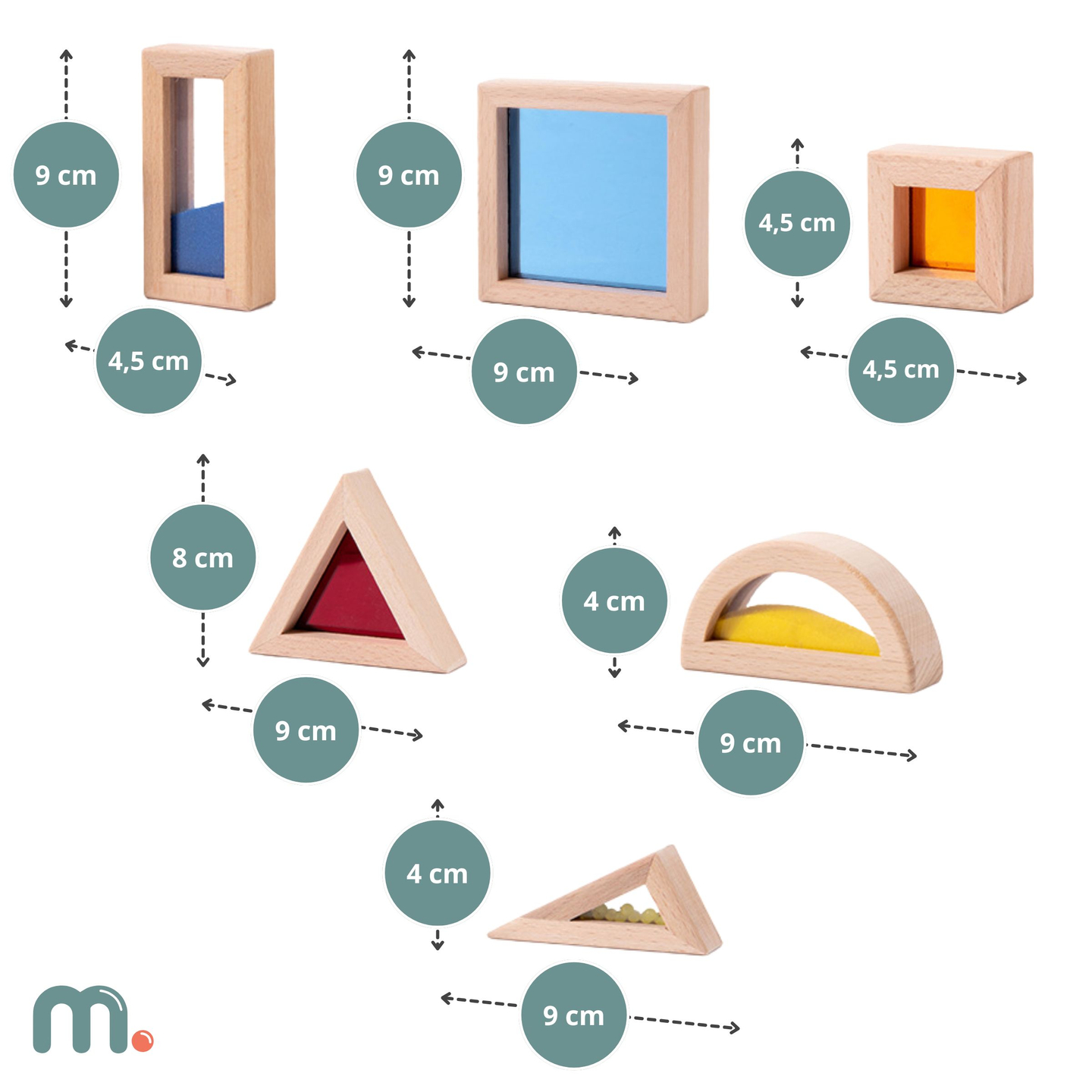 Sada drevených senzorických blokov s rôznymi náplňami - 15 kusov