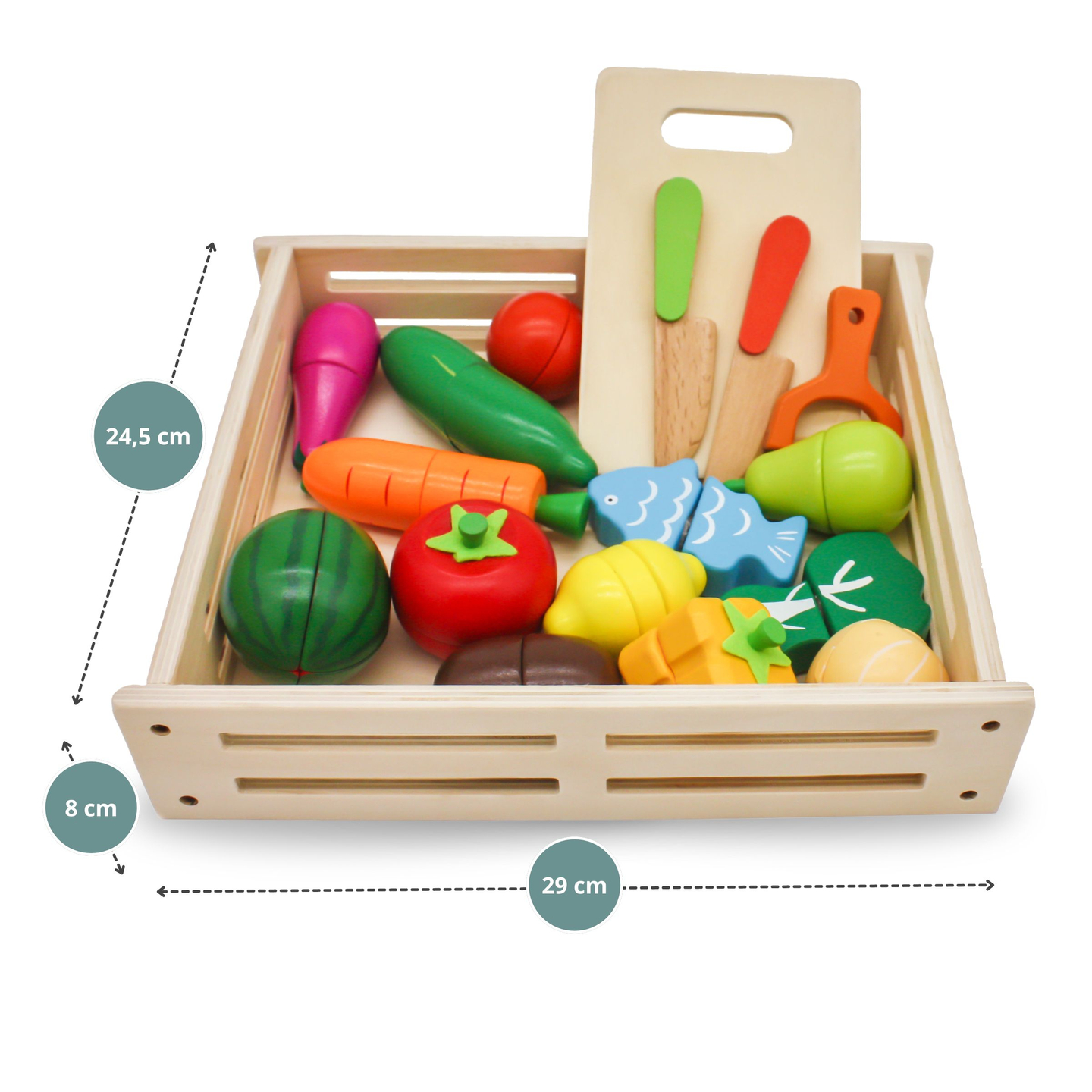 Drevené ovocie a zelenina na krájanie