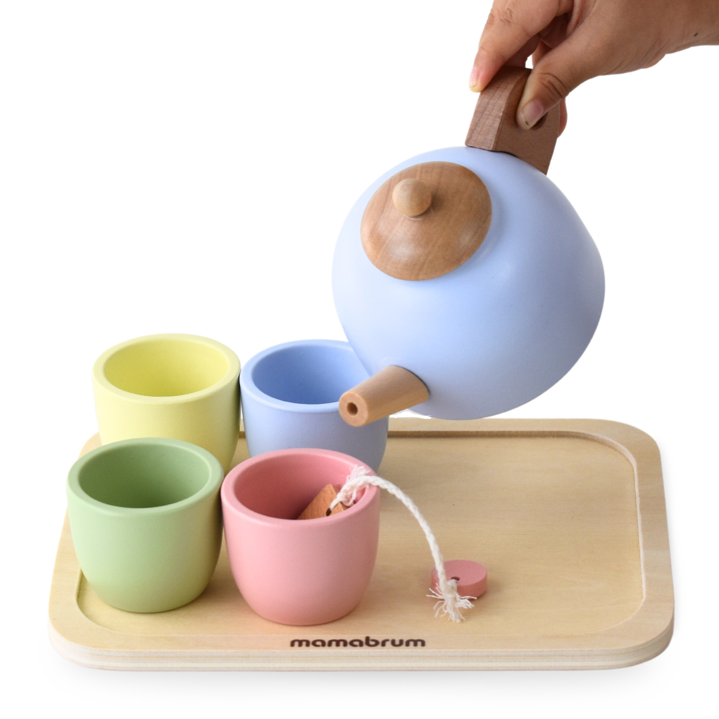 Drevená čajová súprava s podnosom - 7 položiek