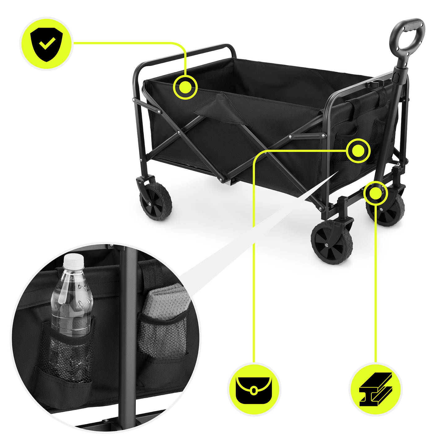 Skladací plážový vozík HyperMotion - čierny, 80 kg