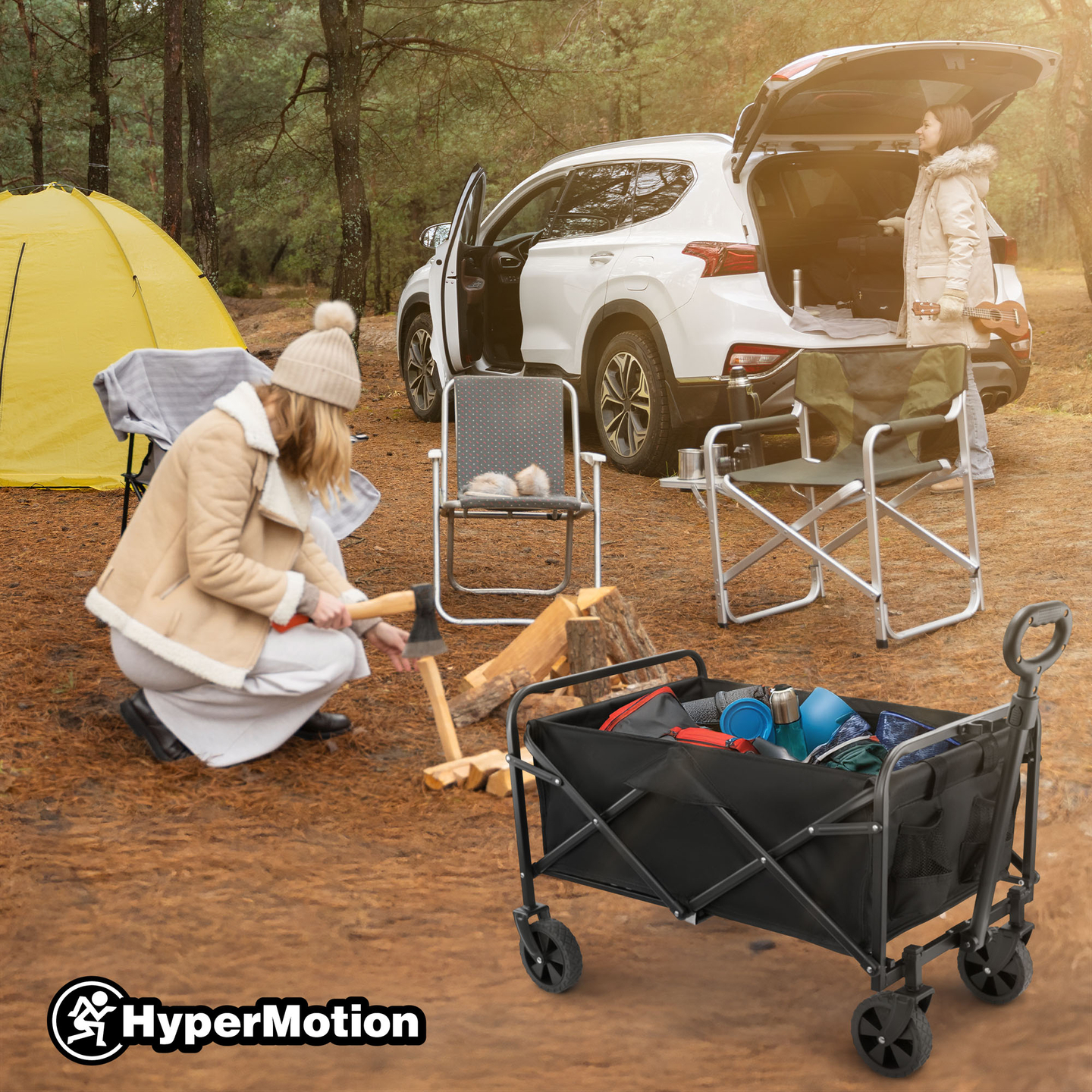 Skladací plážový vozík HyperMotion - čierny, 80 kg