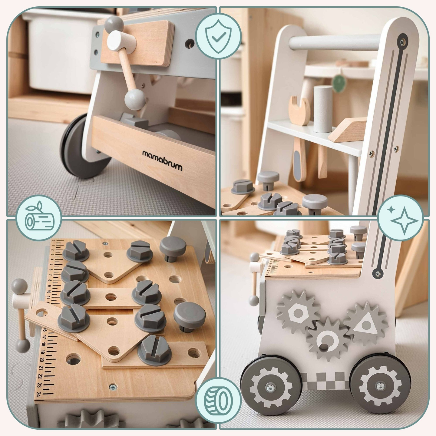 Drevené chodítko 3 v 1, tlačiareň + dielňa - 47 prvkov