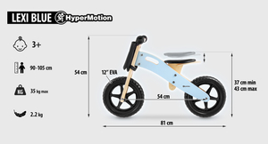 Drevený bicykel HyperMotion LEXI - penové kolesá, superľahký - modrý