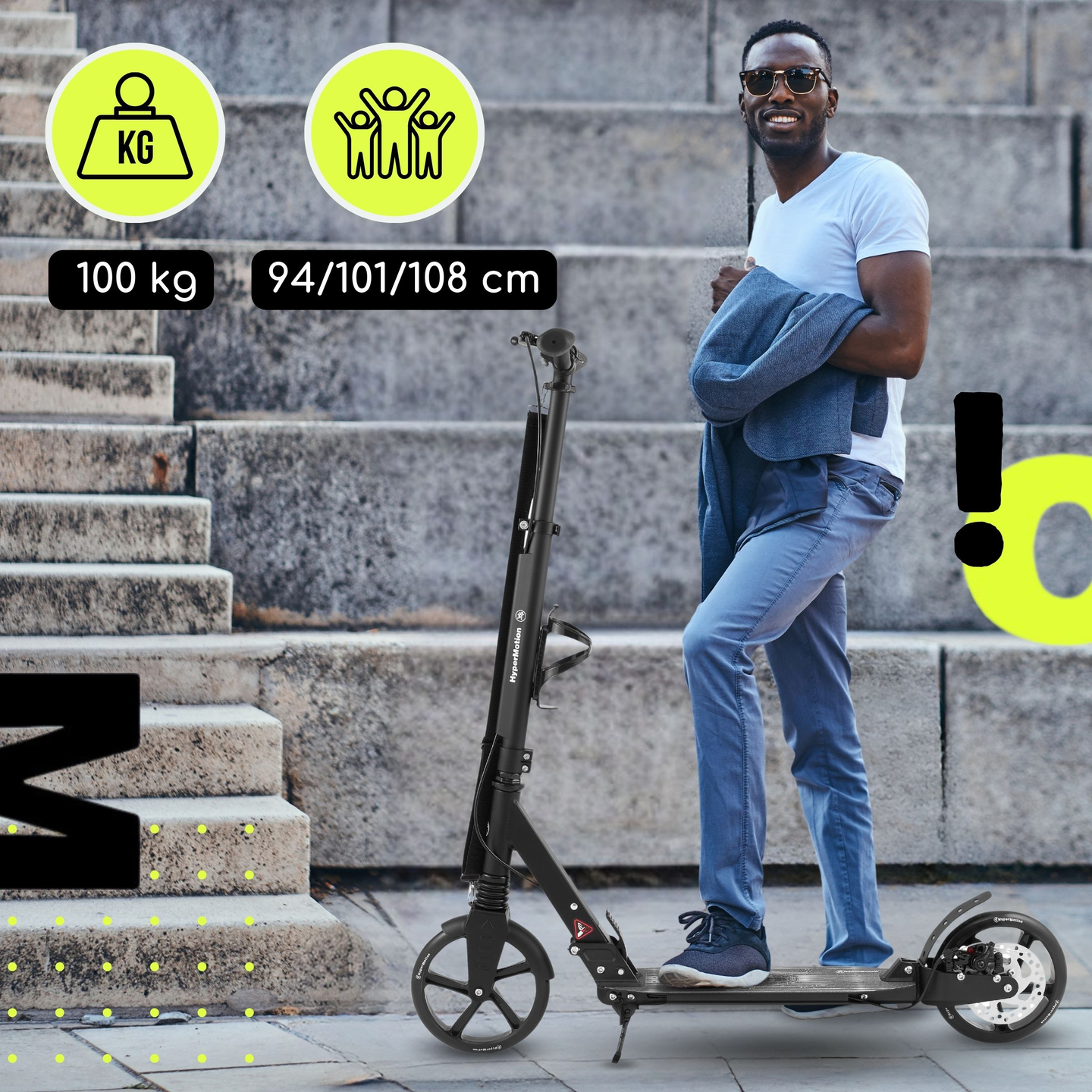 Dvojkolesová kolobežka pre mladých dospelých - s tlmičom - HyperMotion Skyline - čierna, hliník - 100 kg