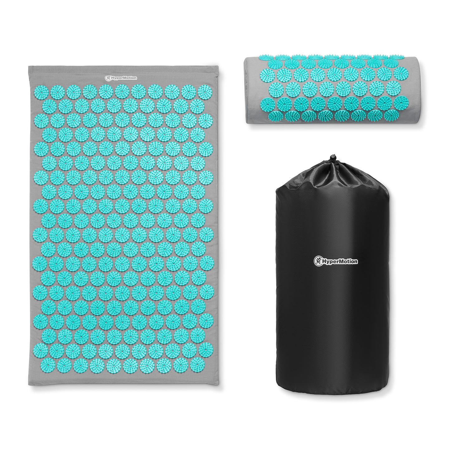 Akupresúrna podložka s vankúšom a poťahom - 72 cm HyperMotion sivo-mätová