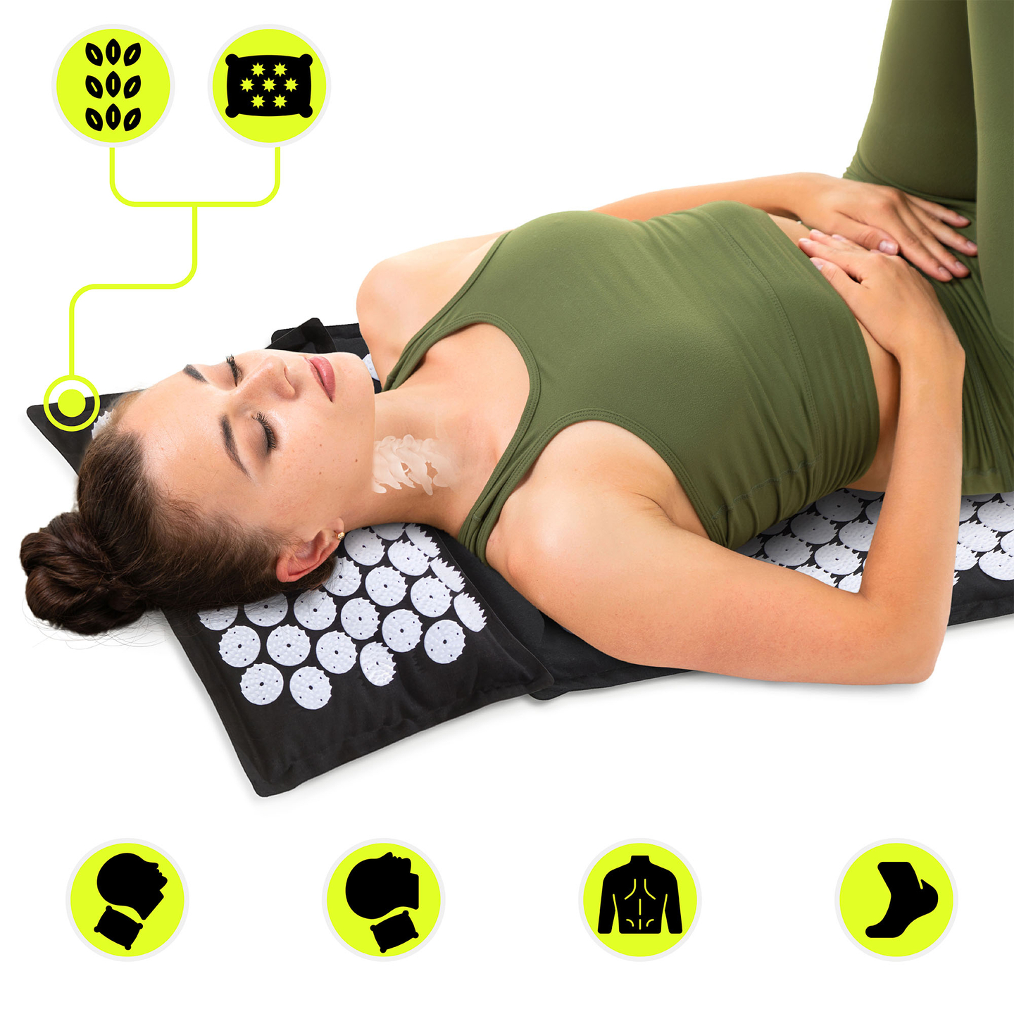 EKO ľanová akupresúrna podložka s kokosovým vláknom a pohánkovým vankúšom – 68 cm HyperMotion čiernobiela