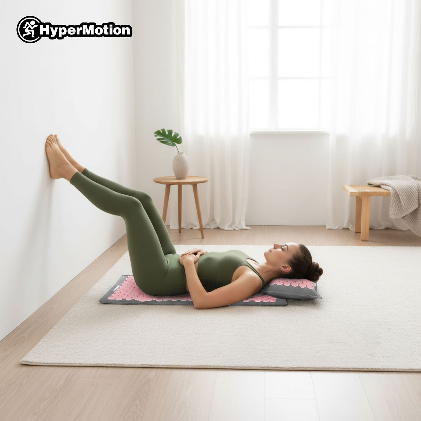 EKO ľanová akupresúrna podložka s kokosovým vláknom a pohánkovým vankúšom – 68 cm HyperMotion sivá a ružová