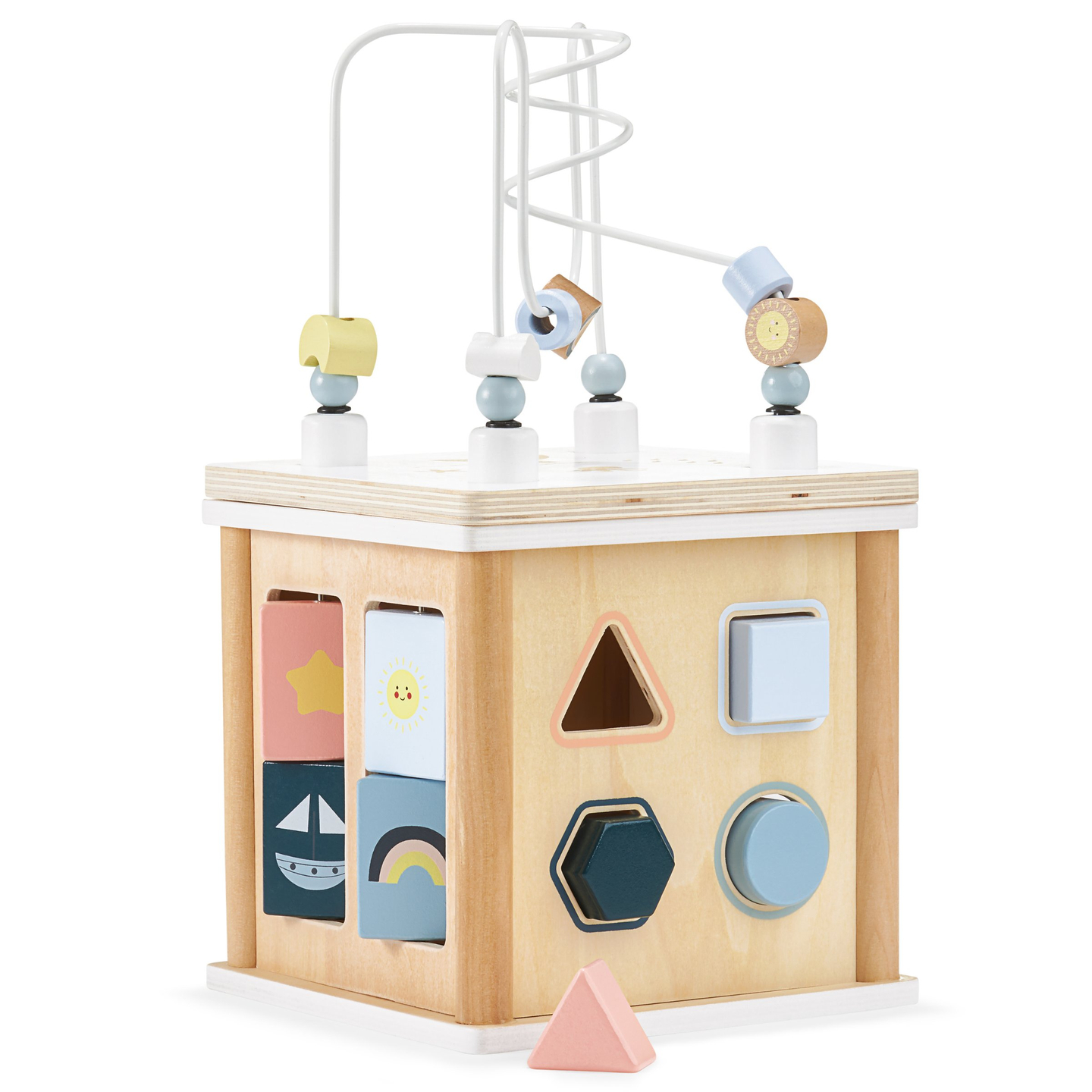 Drevená vzdelávacia kocka s prepletaním - triedič tvarov