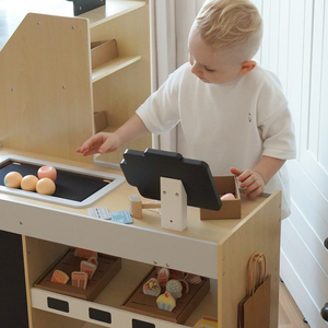 Drevený zeleninový trh - veľký XXL stánok, obchod s hracou pokladňou