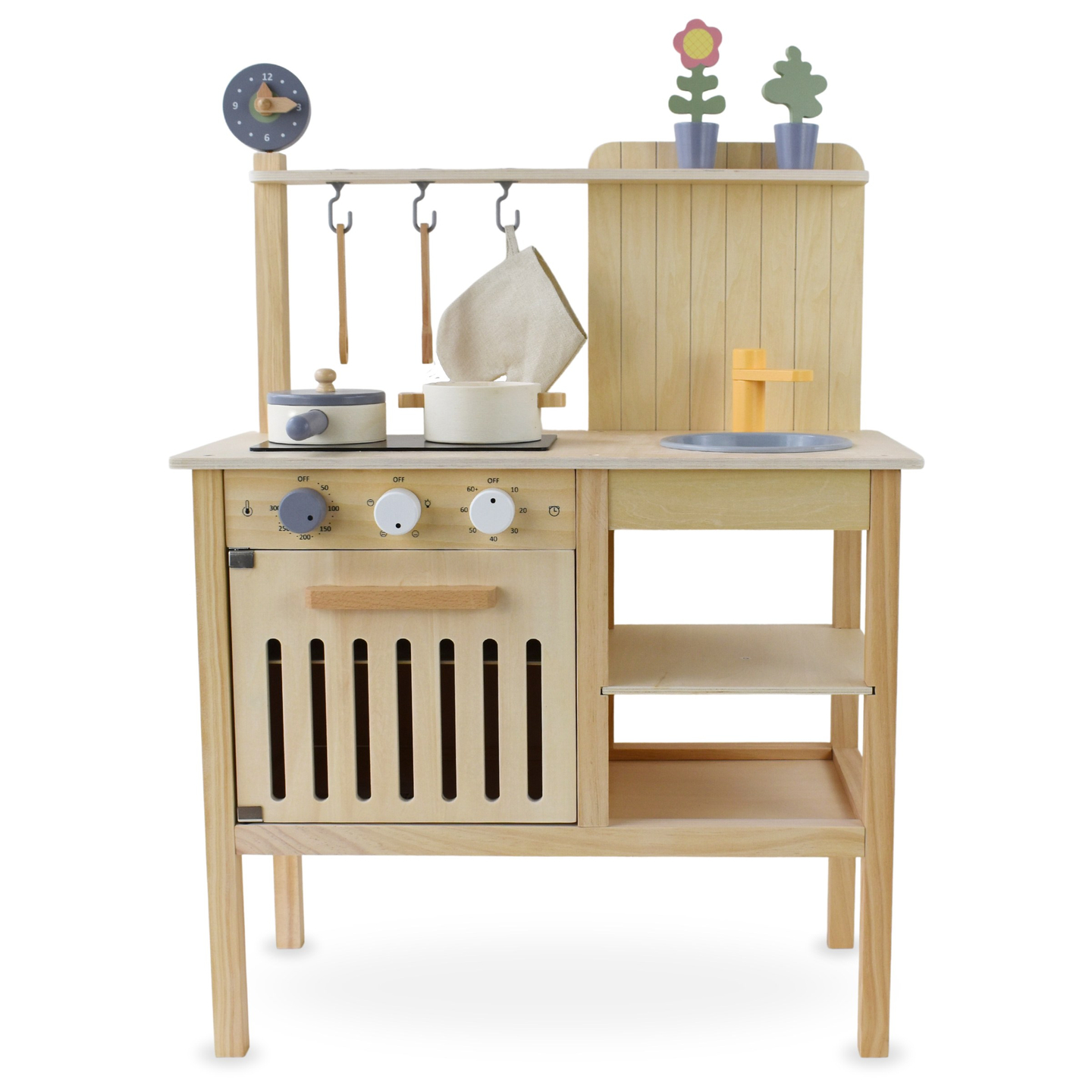 Drevená záhradná kuchyňa s príslušenstvom - prírodné boho