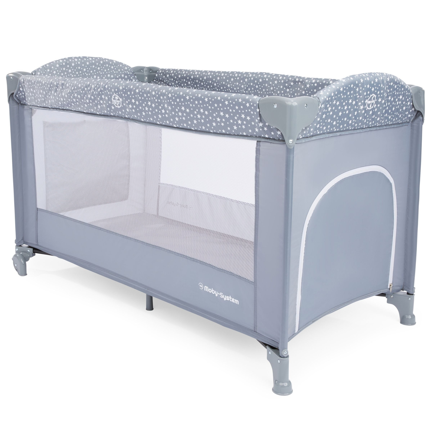 Cestovná postieľka / ohrádka 2 úrovne s prebaľovacím pultom, strieškou a matracom Happy Traveler BASIC PLUS - šedá