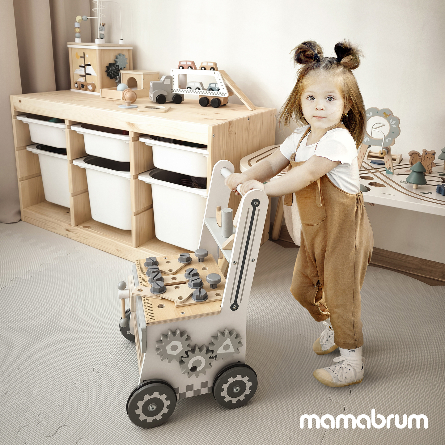 Drevené chodítko 3 v 1, tlačiareň + dielňa - 47 prvkov