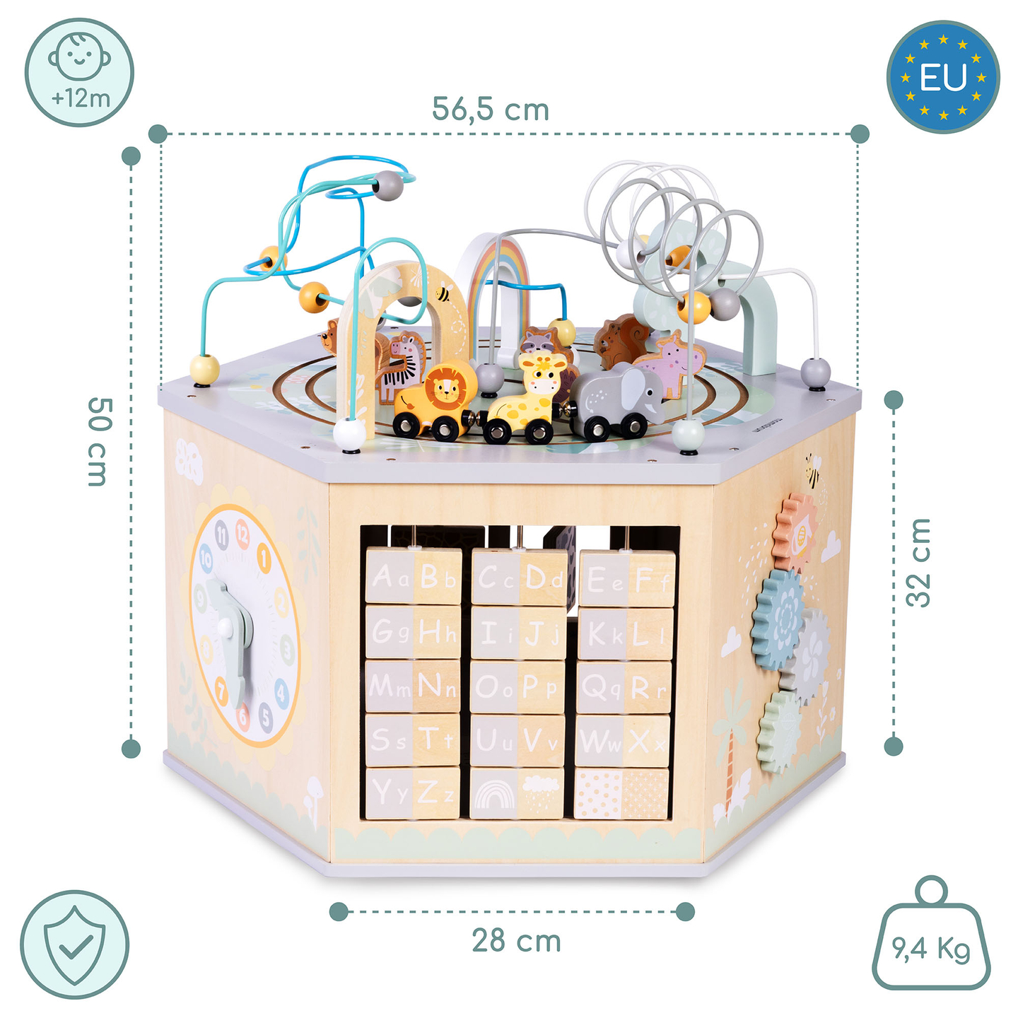 Veľká drevená vzdelávacia kocka - Montessori hračka s magnetickým vláčikom a motorovými slučkami