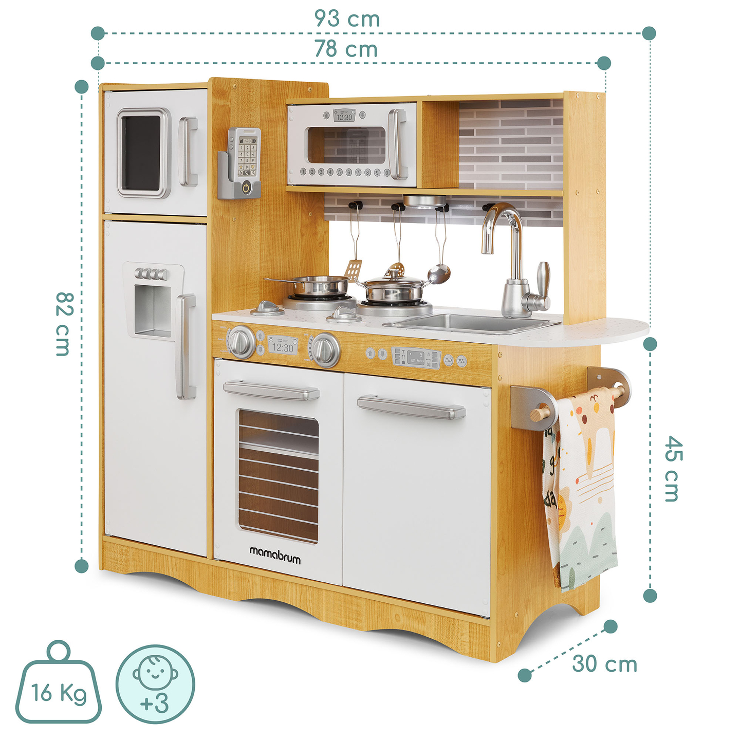 Drevená kuchyňa XXL s LED osvetlením, zásterou a príslušenstvom