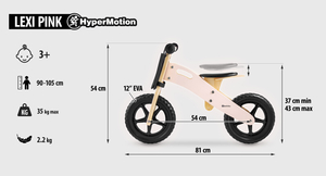 Drevený bežecký bicykel HyperMotion LEXI - penové kolieska, veľmi ľahký - ružový
