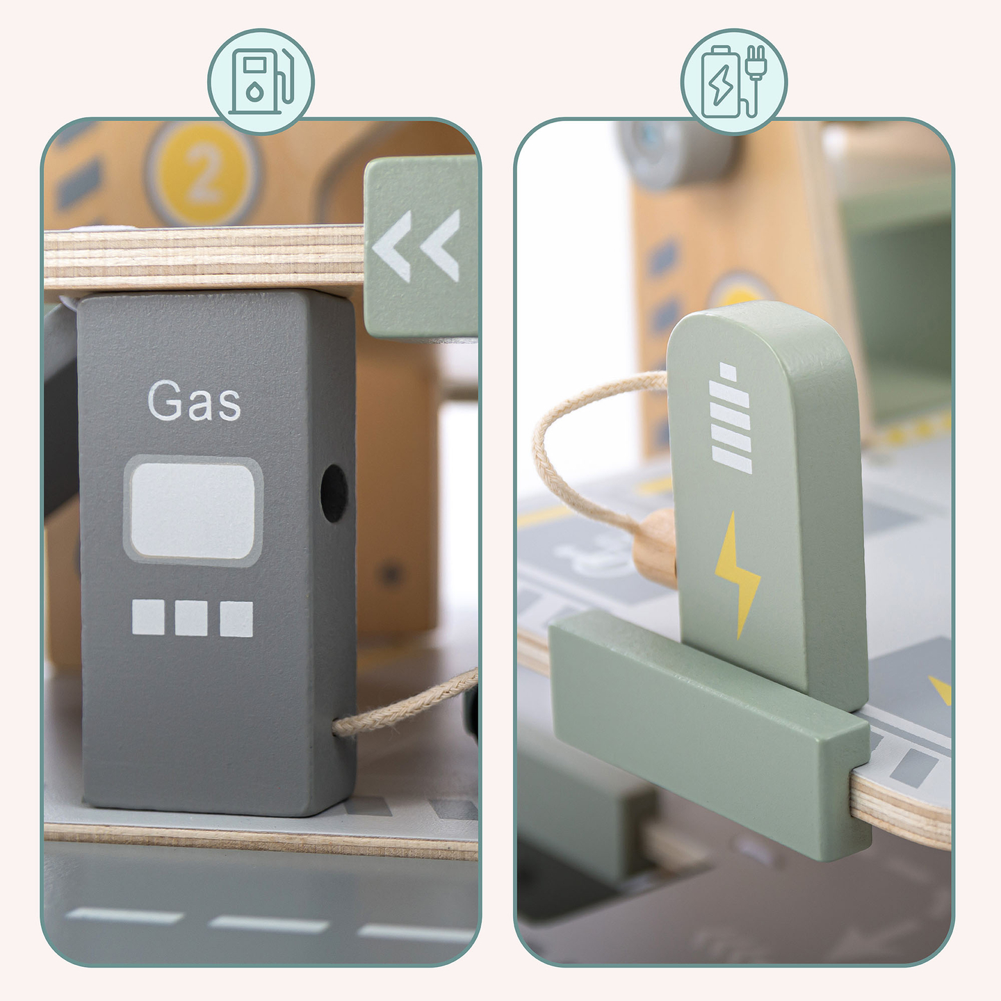 Drevená trojposchodová garáž pre deti s príslušenstvom – parkovisko, čerpacia stanica, umývačka áut, vrtuľník