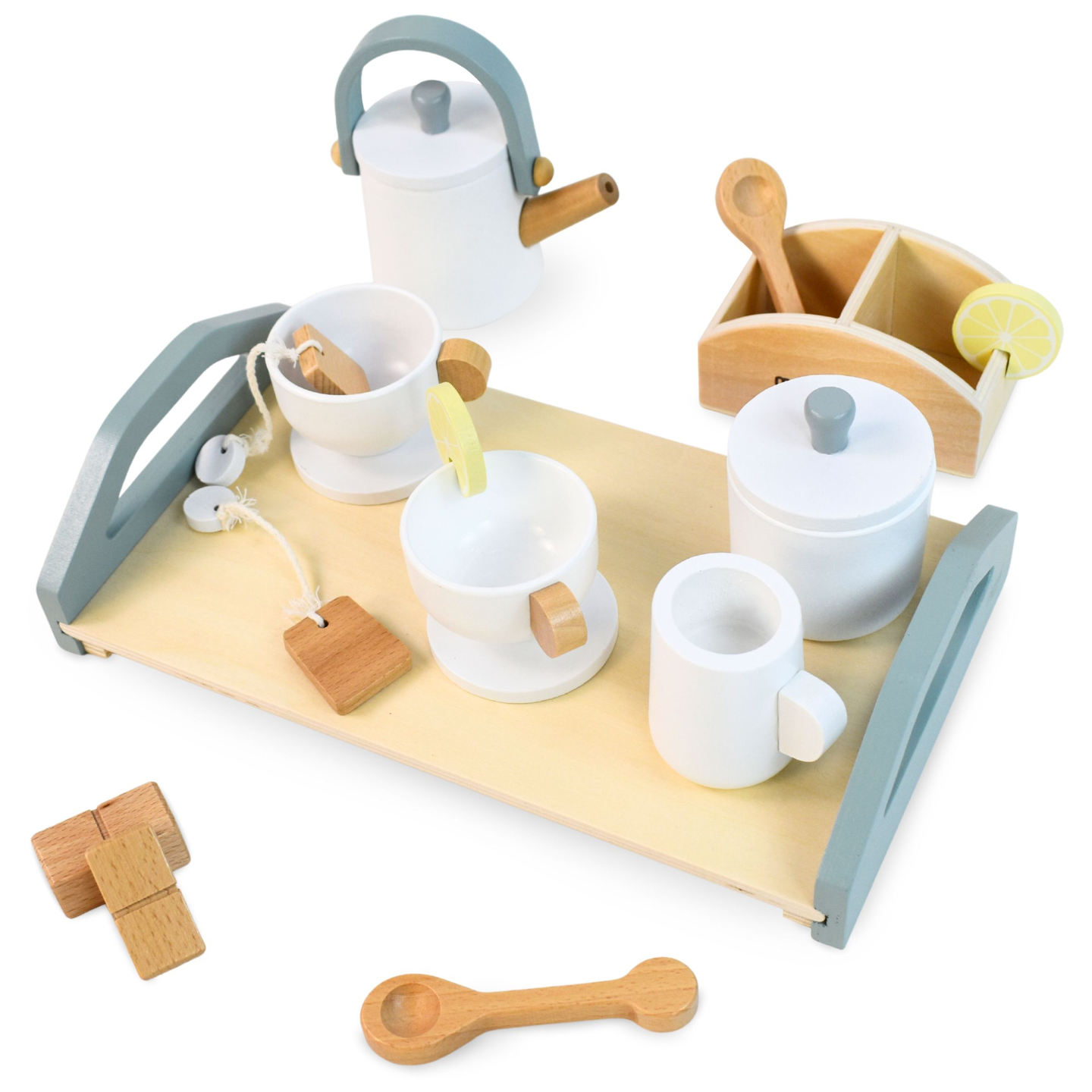 Veľká drevená čajová súprava s podnosom - 17 položiek
