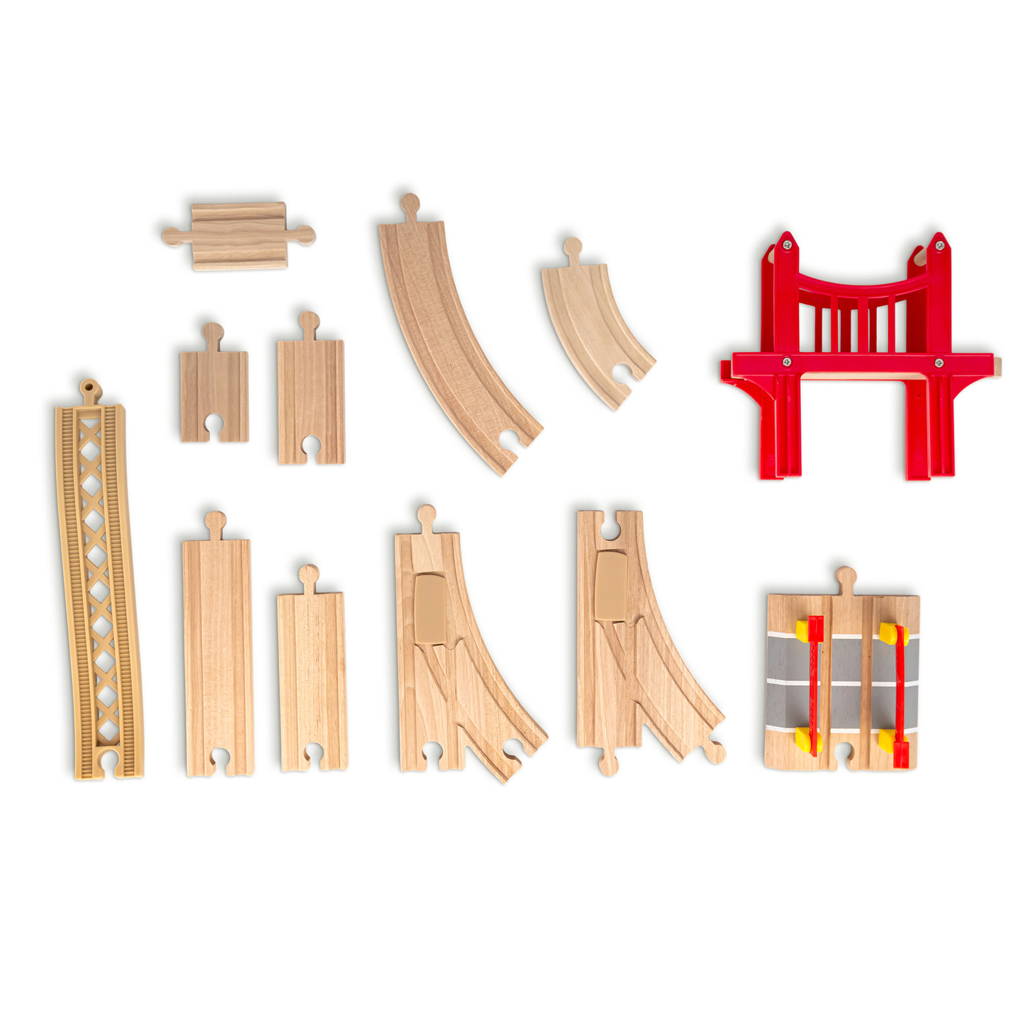 Drevená mestská železnica s elektrickým vlakom - pohybujúci sa žeriav, loď, mosty