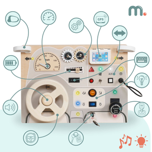 Montessori drevená hracia doska pre malé deti - prístrojová doska auta