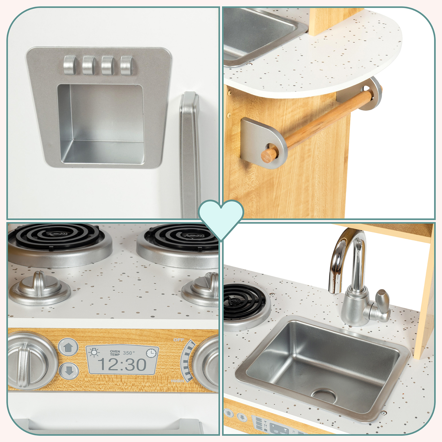 Drevená kuchyňa XXL s LED osvetlením, zásterou a príslušenstvom