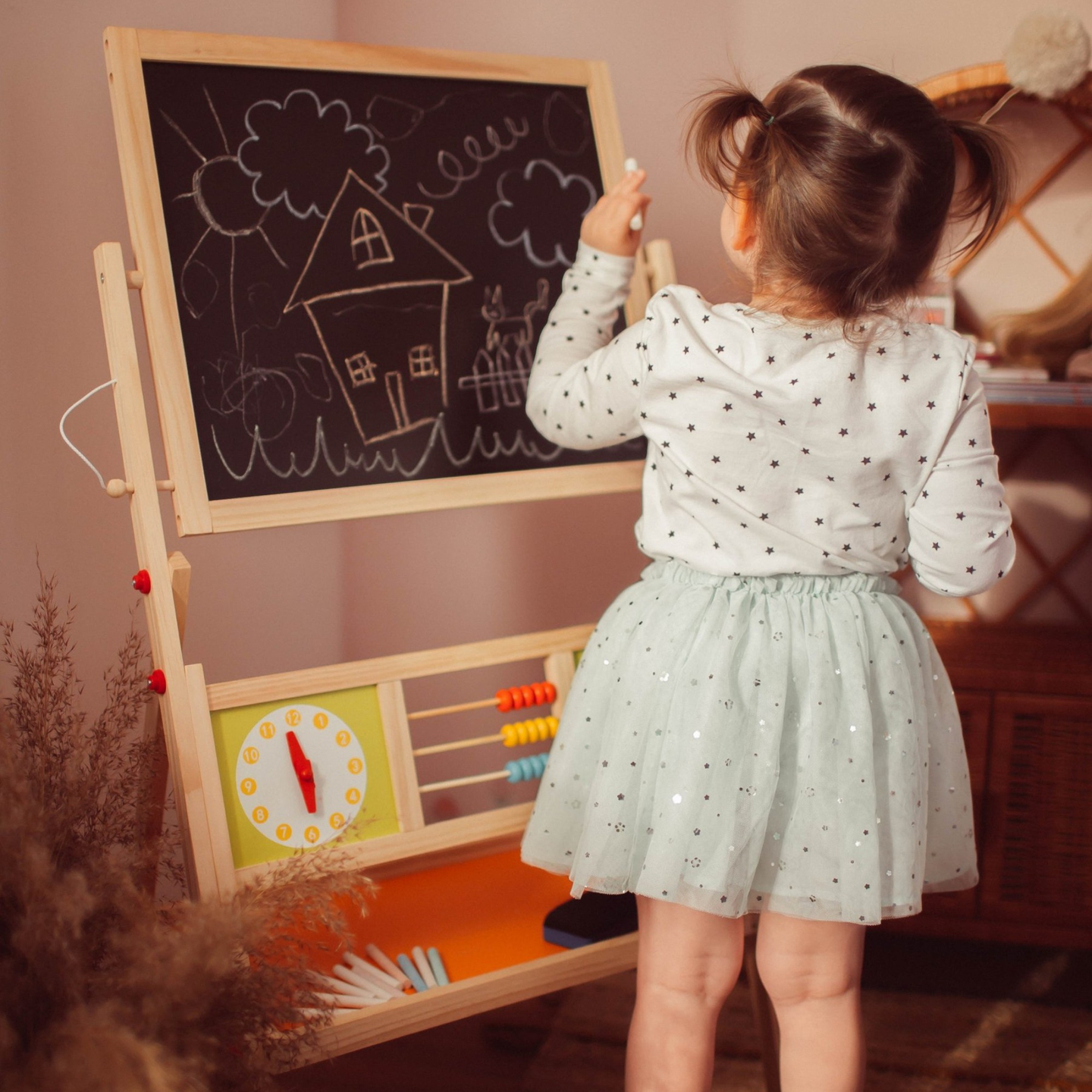 Veľká vzdelávacia obojstranná tabuľa: magnetická a kriedová - tabuľa na vymazávanie za sucha, drevená