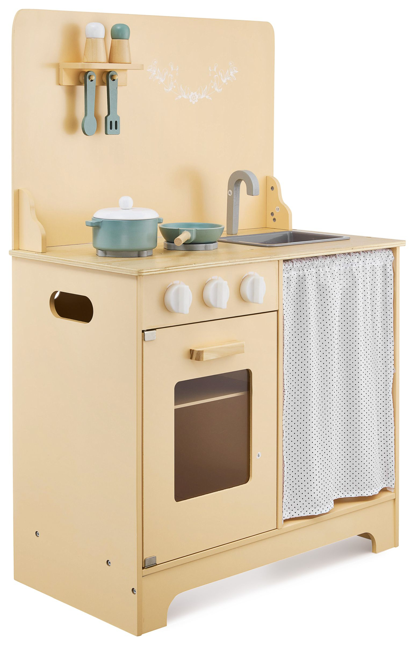 Drevená kuchyňa so zásterou, príslušenstvom a LED osvetlením