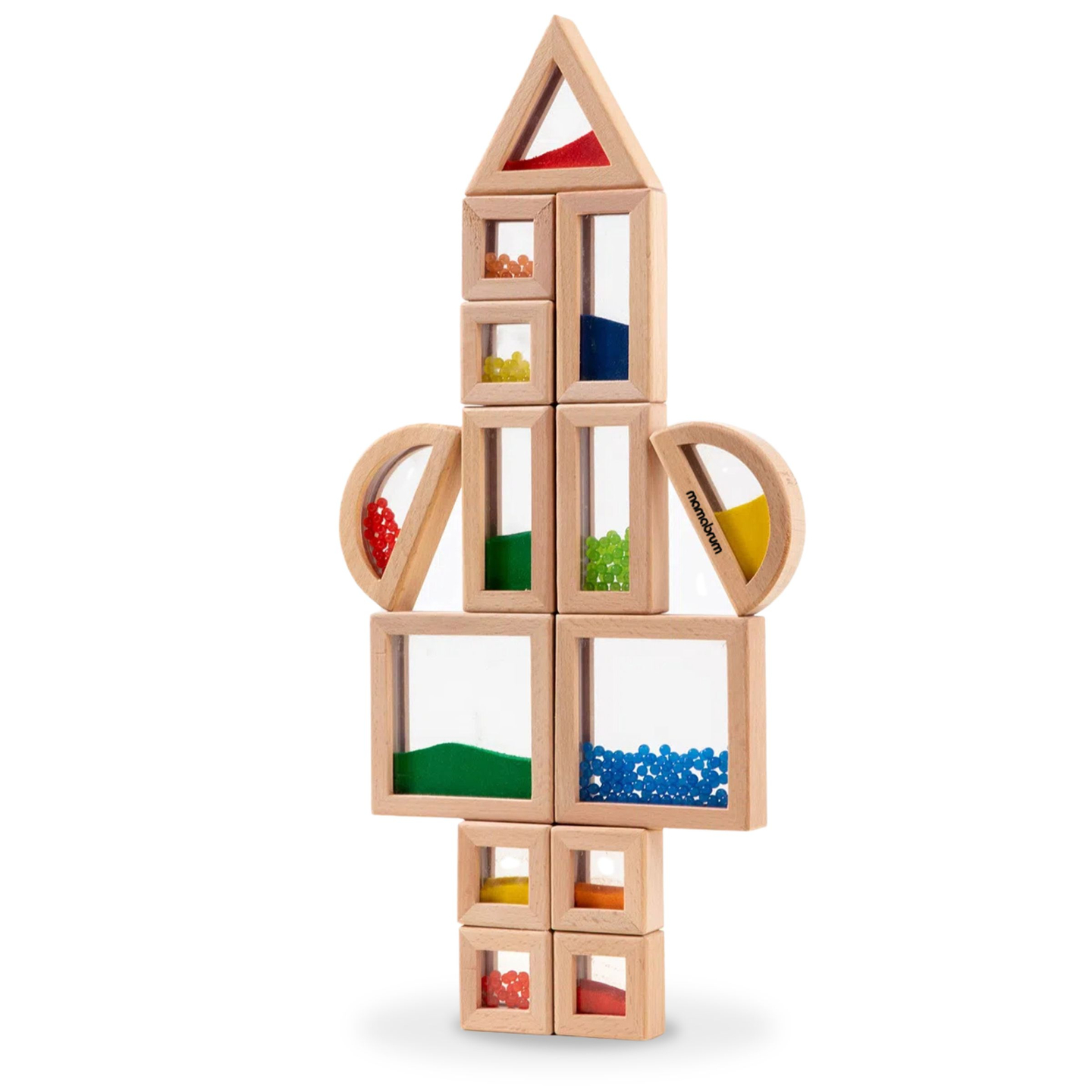 Sada drevených senzorických blokov s rôznymi náplňami - 15 kusov