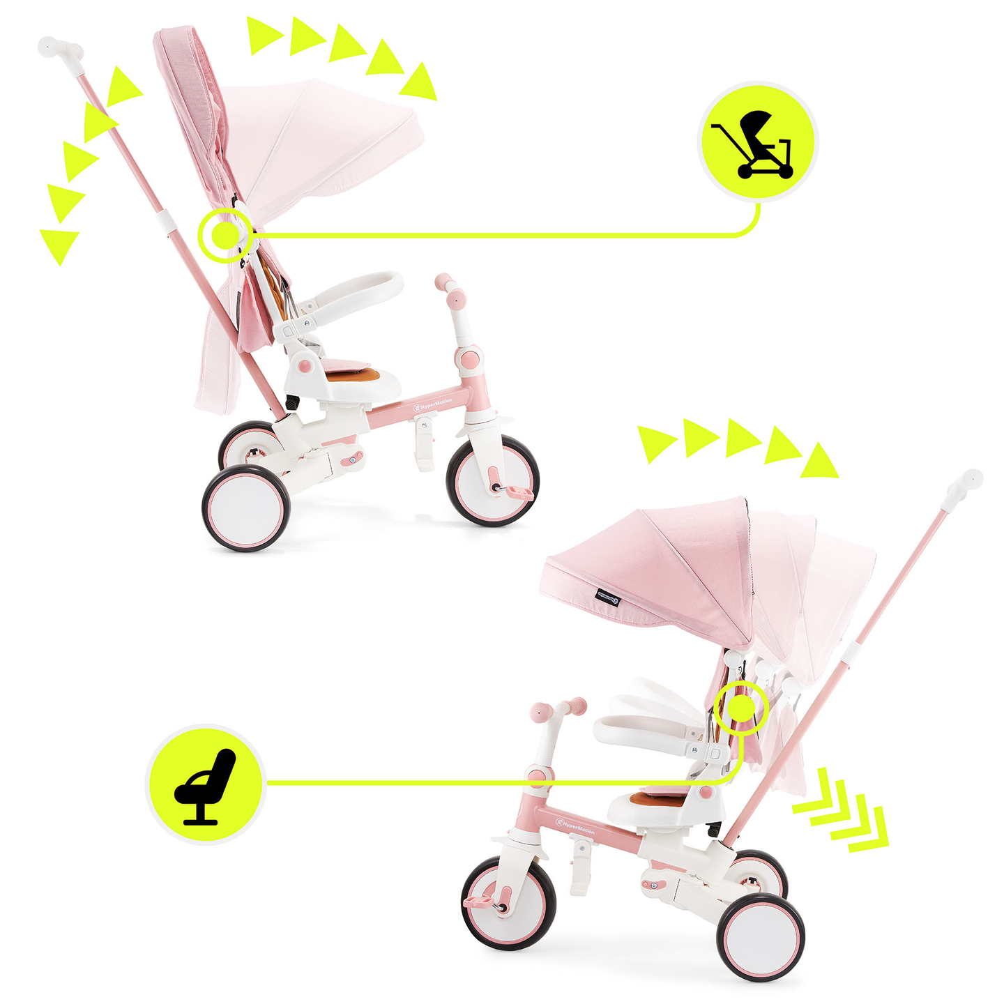 Multifunkčná trojkolka 8v1 TOBI FOREST - ružová