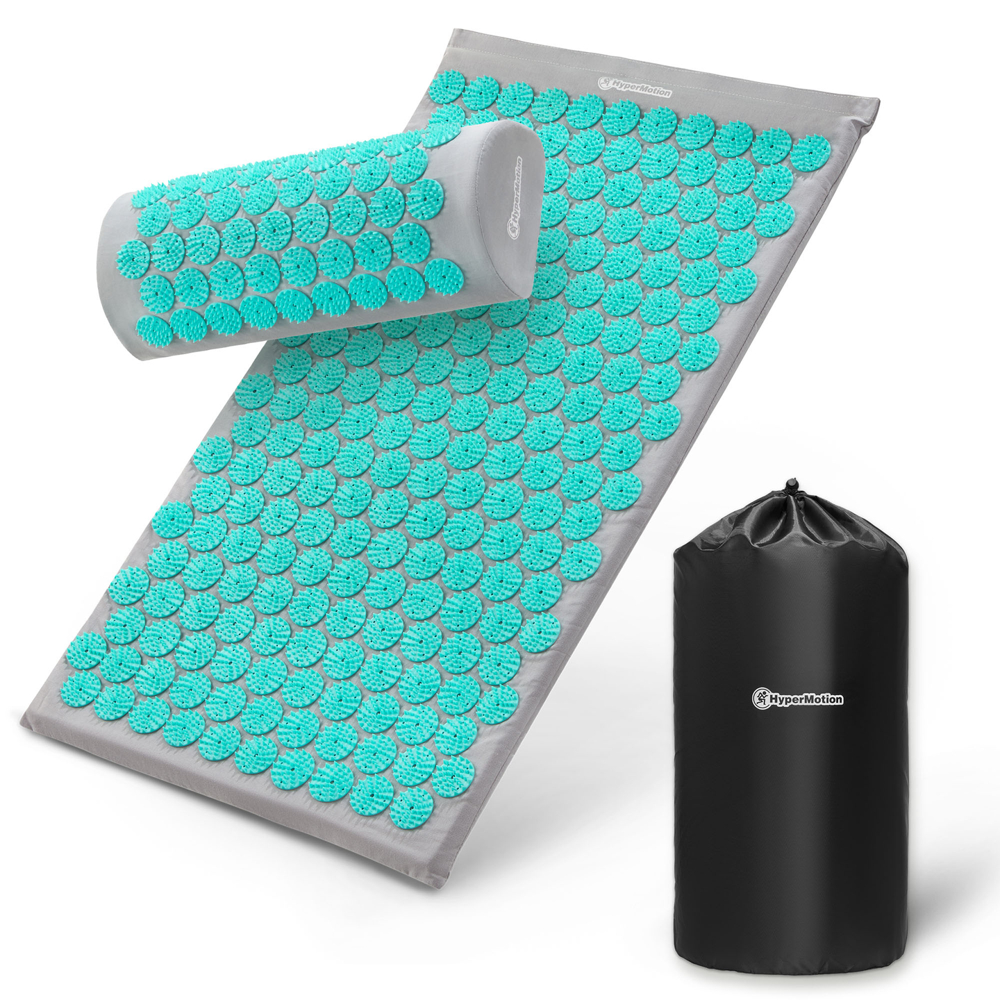 Akupresúrna podložka s vankúšom a poťahom - 72 cm HyperMotion sivo-mätová