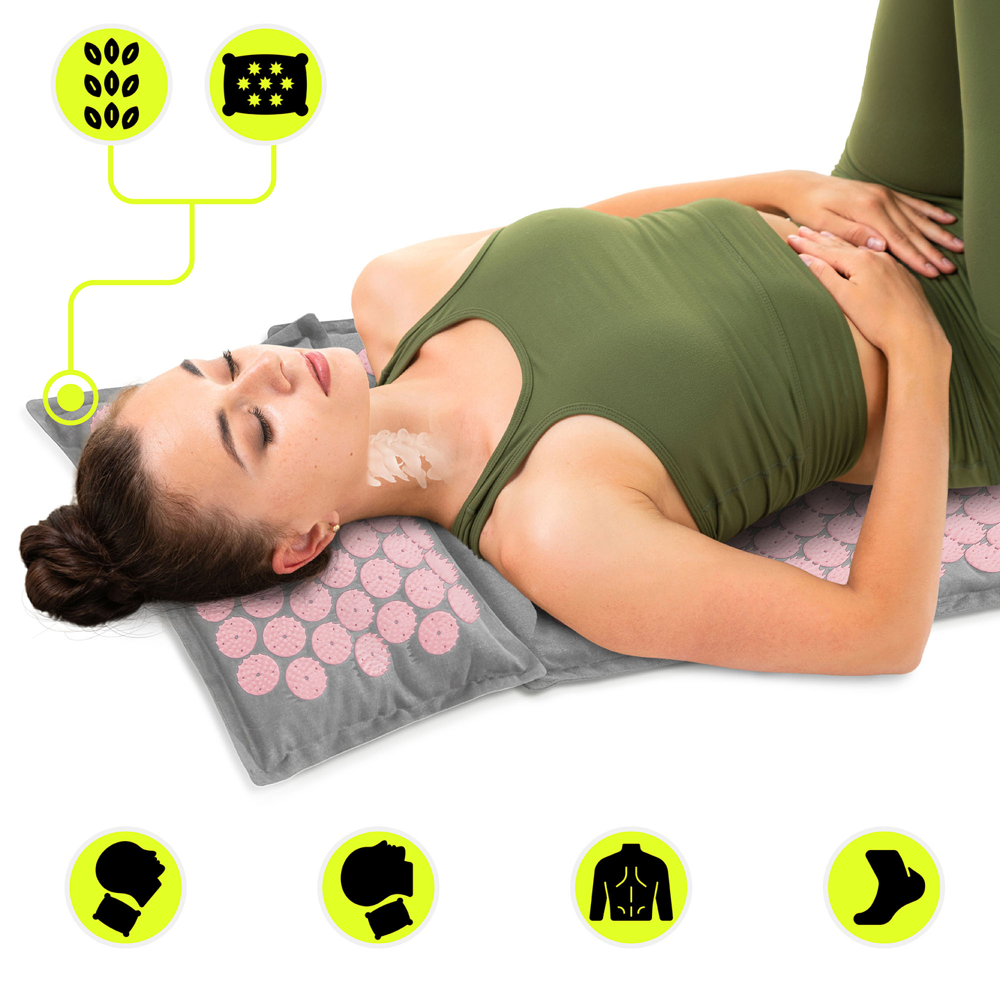 EKO ľanová akupresúrna podložka s kokosovým vláknom a pohánkovým vankúšom – 68 cm HyperMotion sivá a ružová