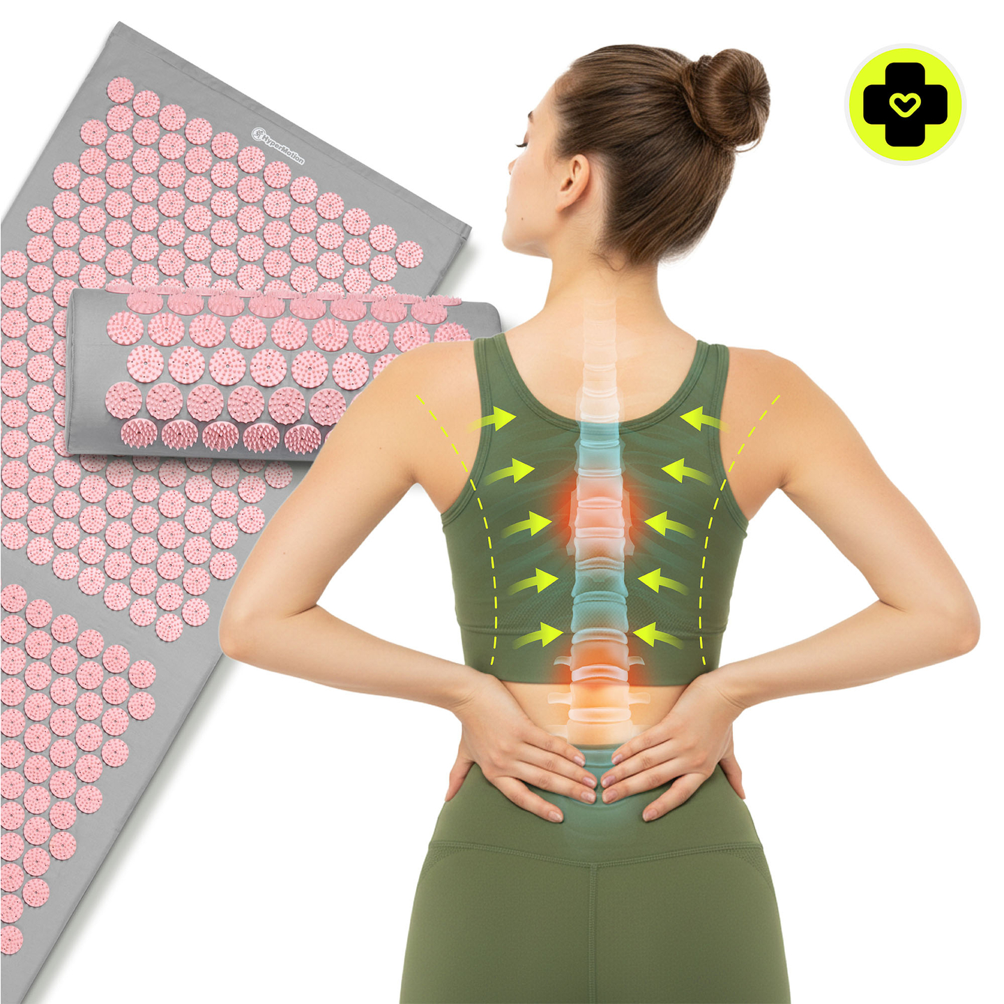 Veľká akupresúrna podložka s vankúšom a poťahom - 130 cm HyperMotion sivá a ružová