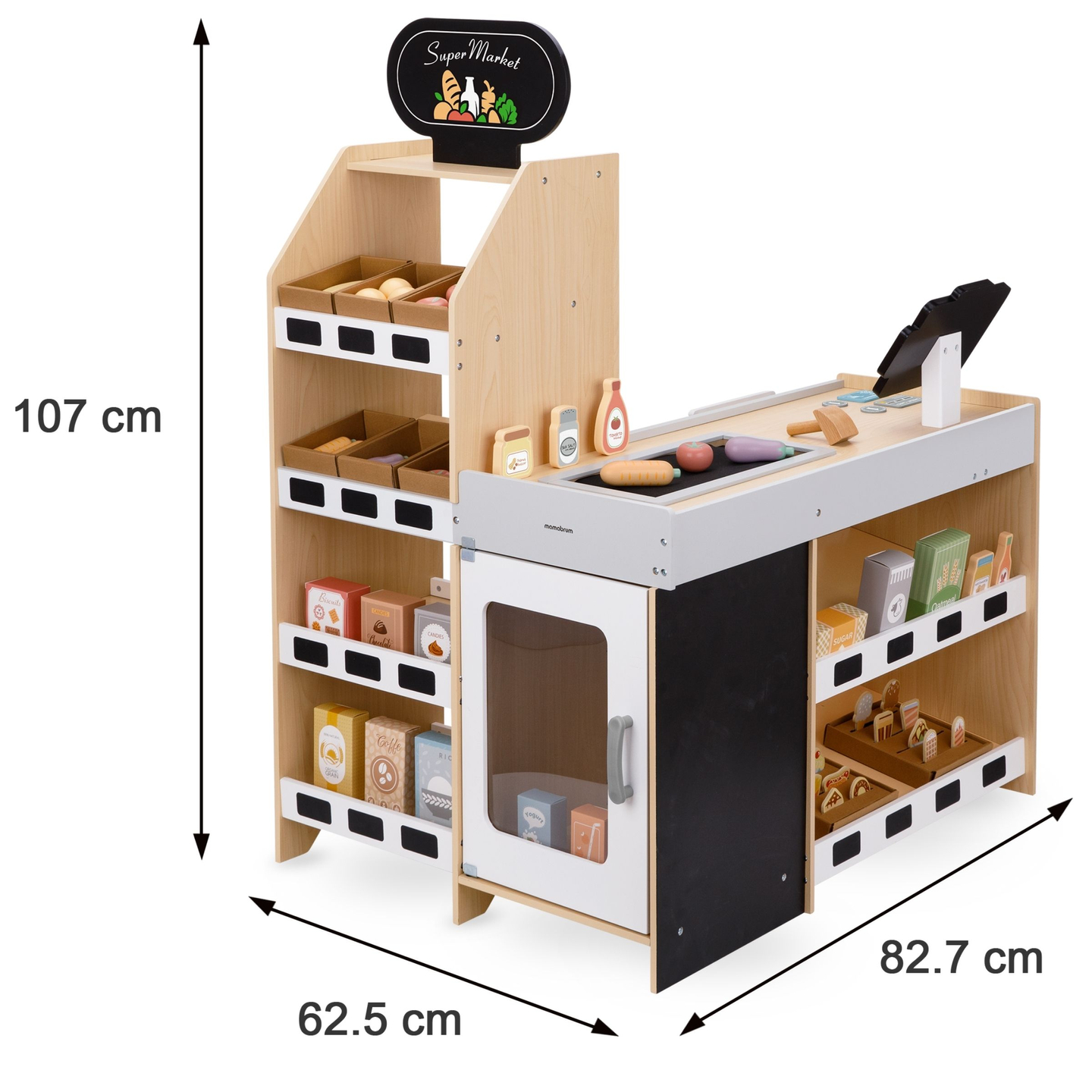 Drevený zeleninový trh - veľký XXL stánok, obchod s hracou pokladňou