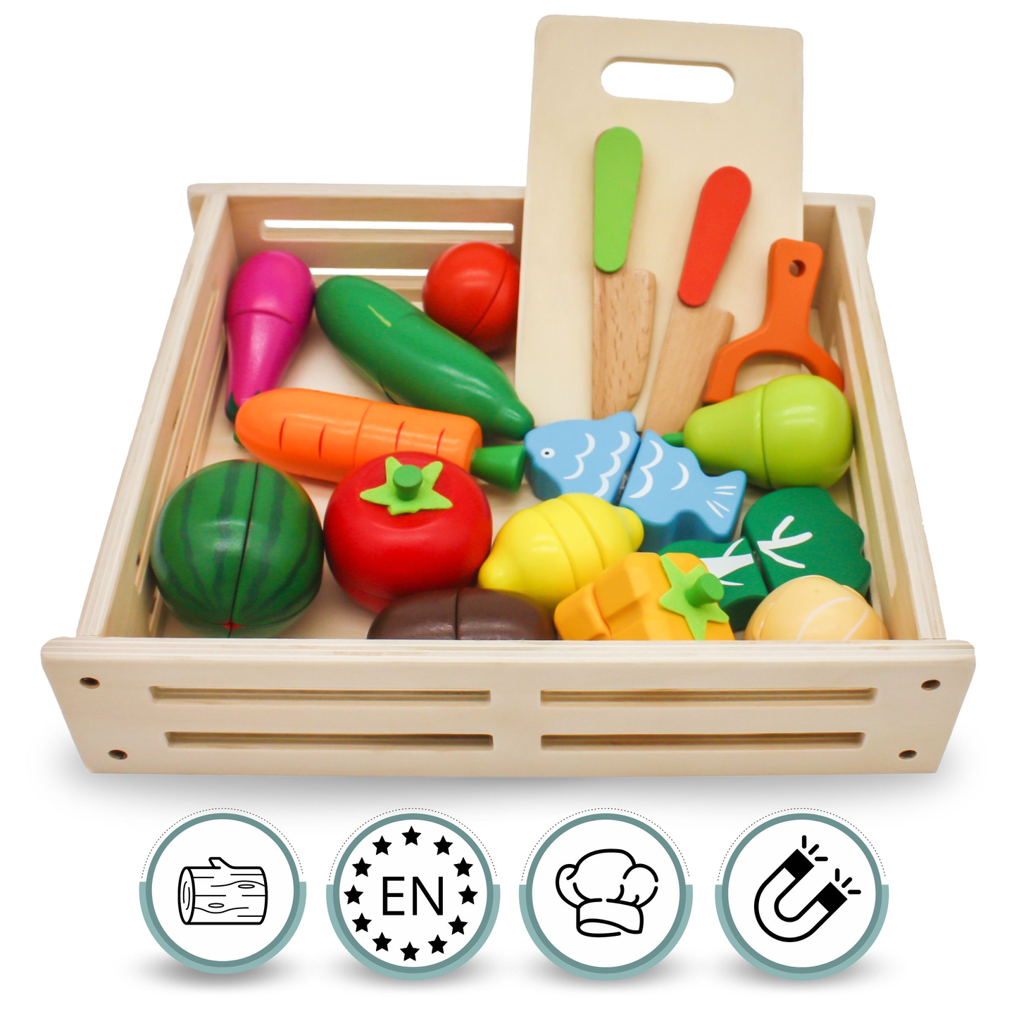 Drevené ovocie a zelenina na krájanie