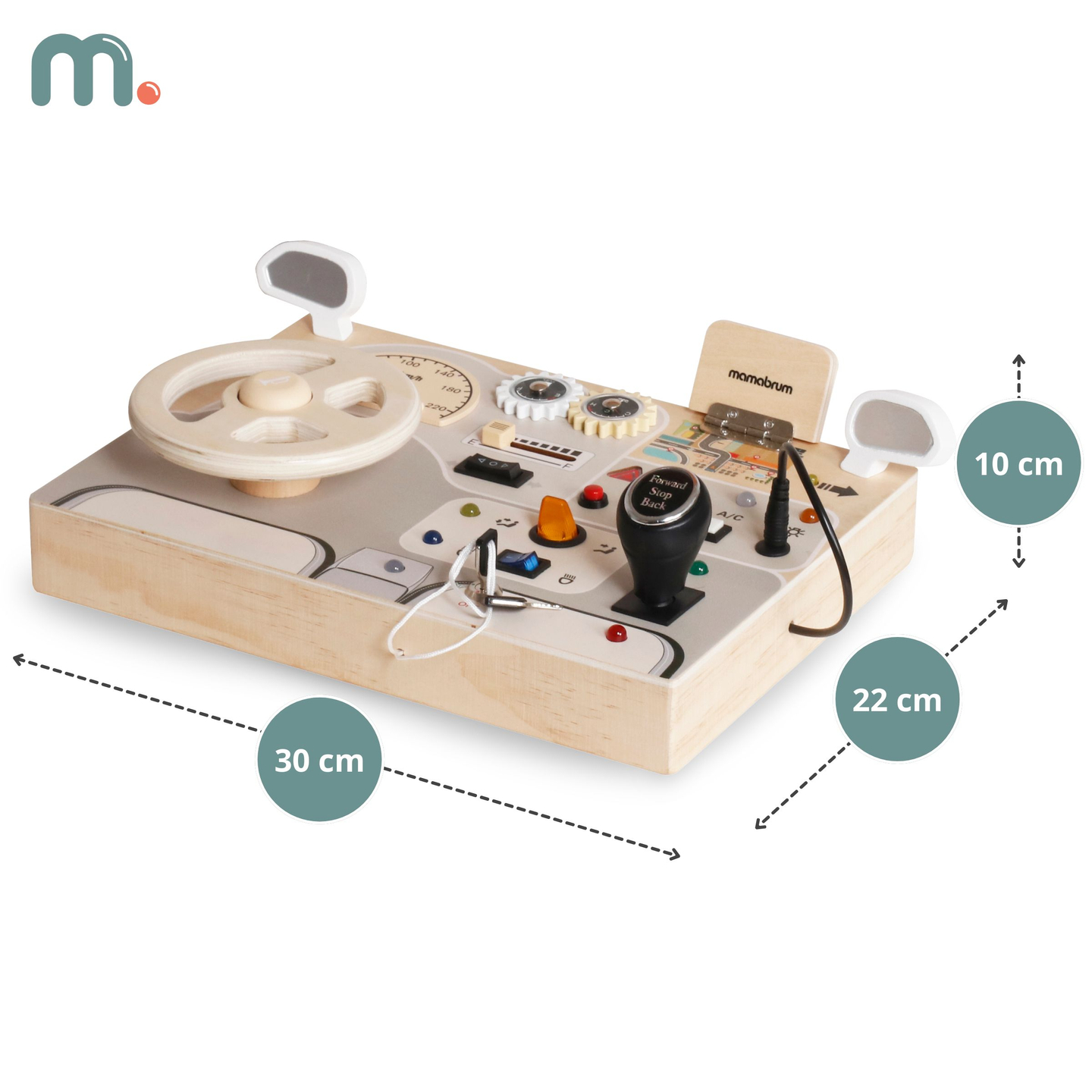 Montessori drevená hracia doska pre malé deti - prístrojová doska auta