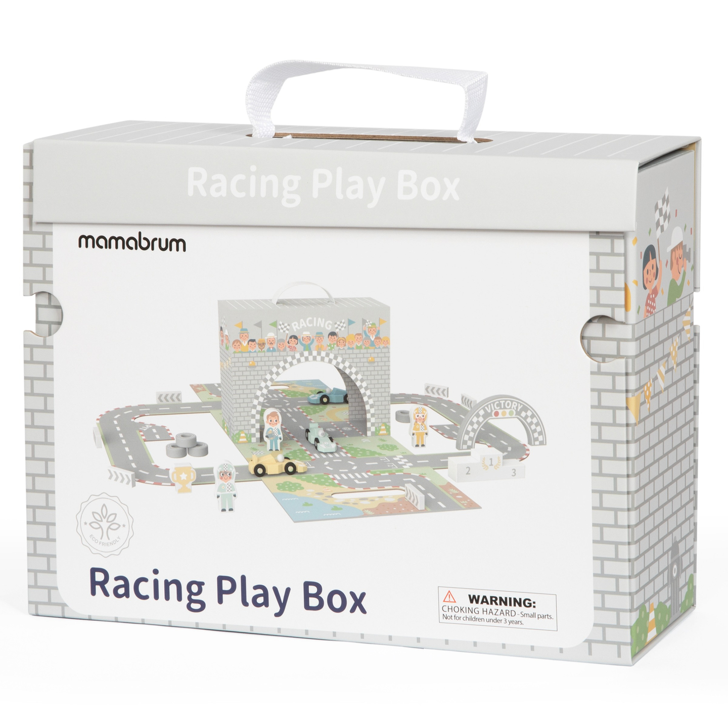 Magnetický kufor s pretekárskou dráhou, drevenými vozidlami a cestnými doplnkami