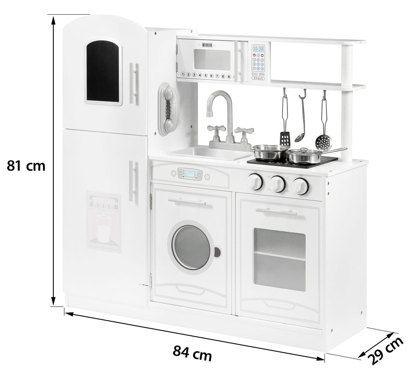 Veľké drevené biele kuchynské doplnky a zástera