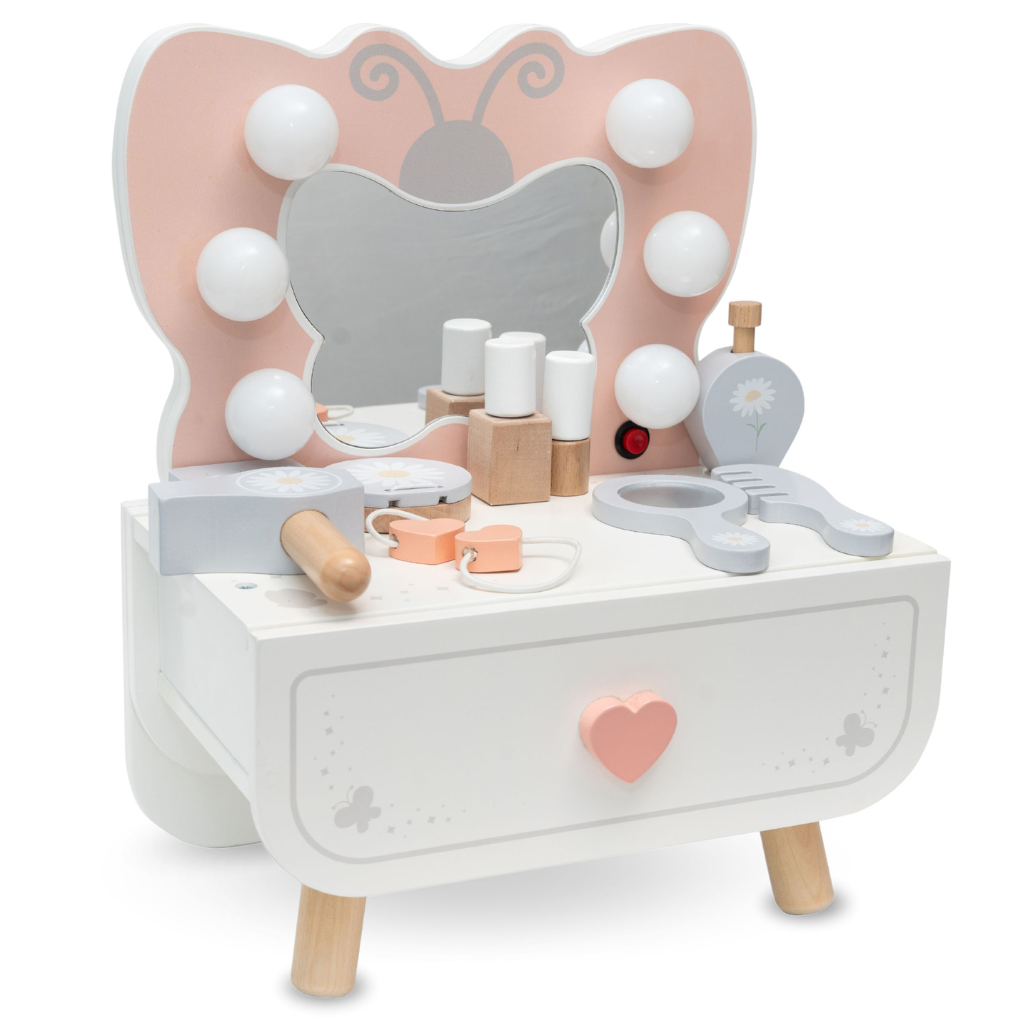 Drevený mini toaletný stolík s LED osvetlením - Butterfly